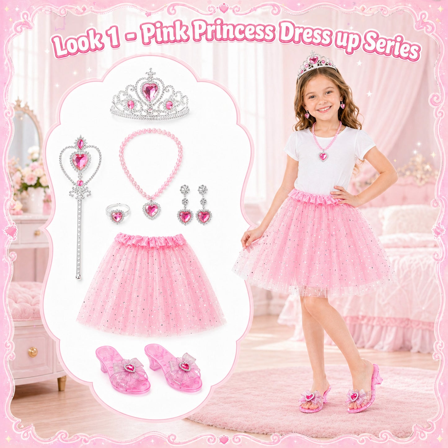 Zacro Princess Dress Up Toy Set, Toddler Dress Up Clothes Set with Skirts, Shoes, Crowns, Purses, Wands and Jewelry, Pretend Role Play Toys for Girls Toddler 3 4 5 6 Year Old