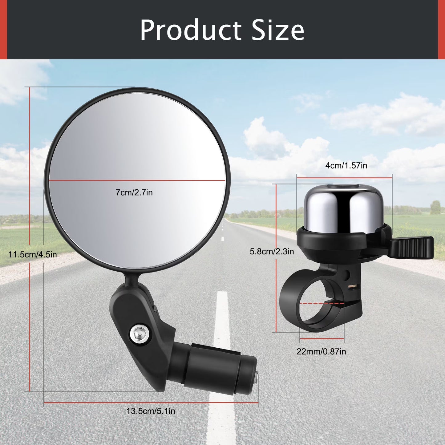 Zacro Bike Mirror (2 Pack) , 360° Rotation Adjustable Bicycle Rear View Mirrors, Bicycle Handlebar Glass Mirror with Bike Bell