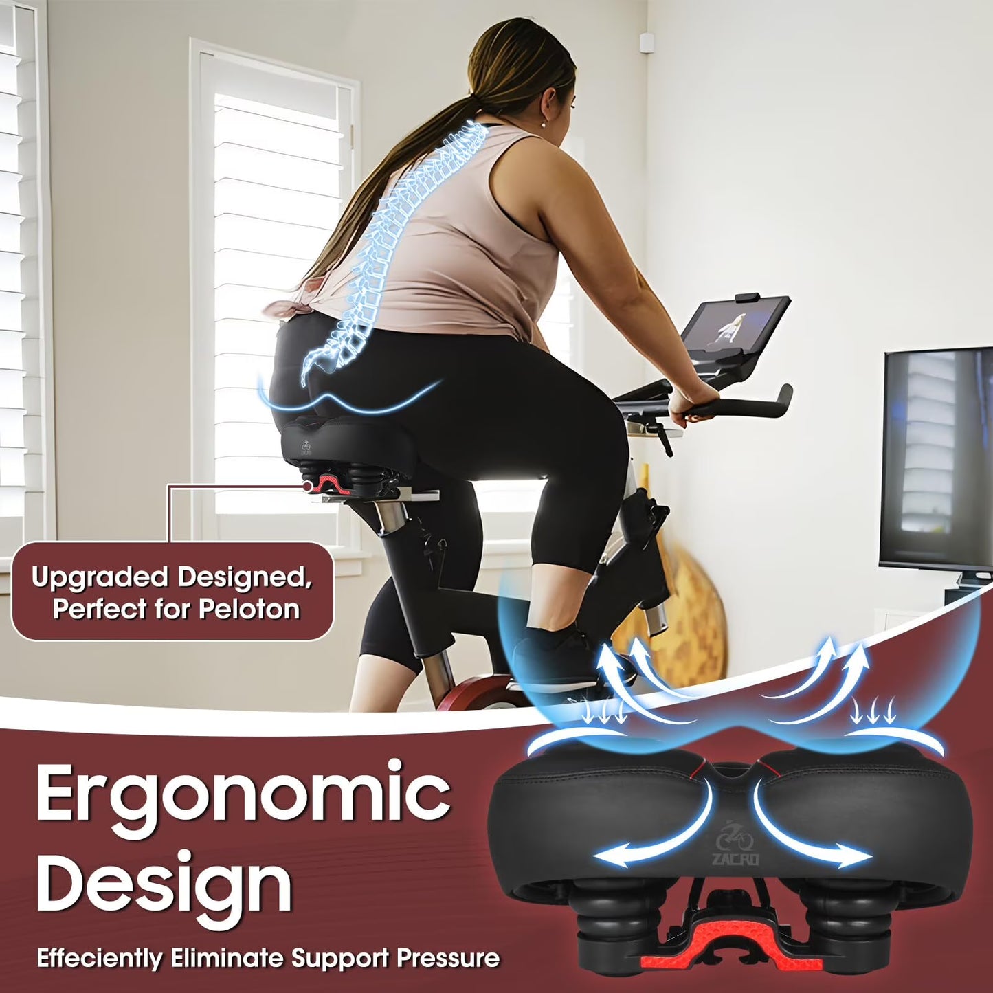 Zacro Wide Bike Seat Cushion, Comfortable Bicycle Seat for Women Men with Dual Shock Absorbing, Soft Memory Foam Padded Oversized Bicycle Saddle Fit for Exercise/Indoor/Mountain/Road Bikes