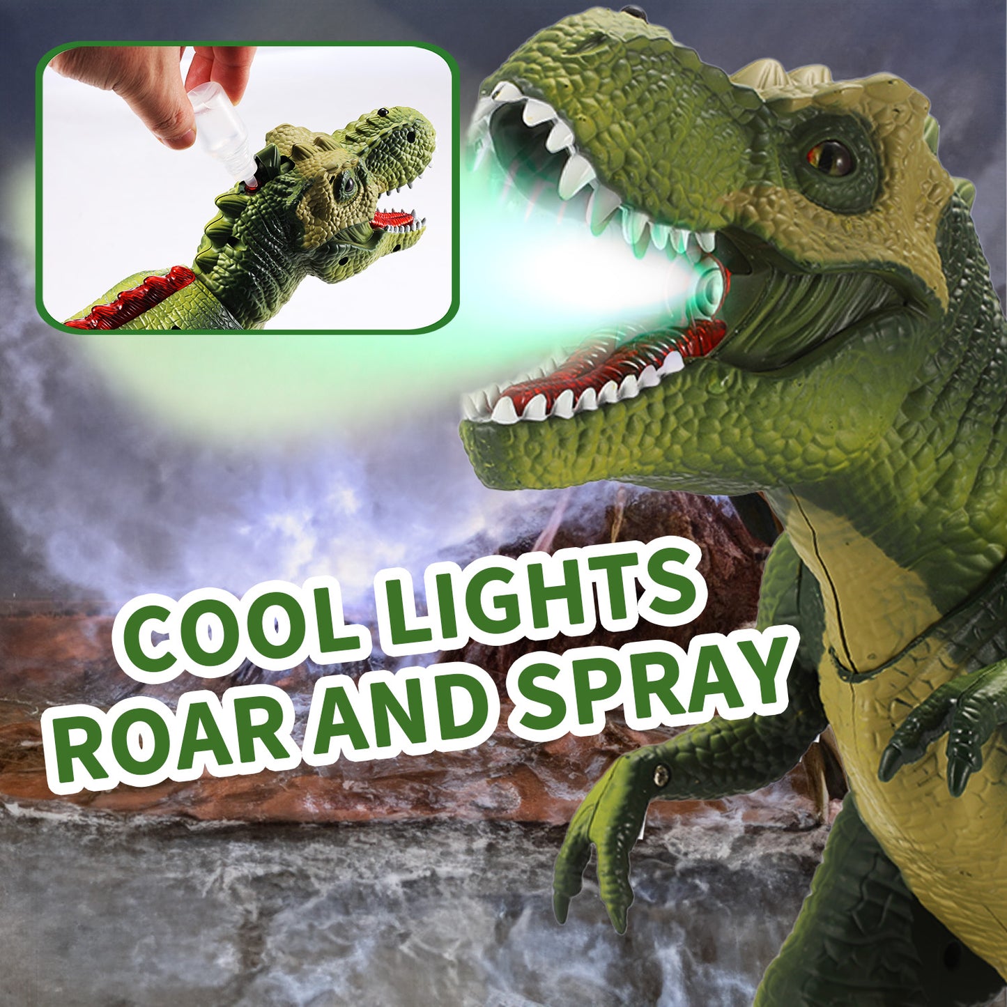 Gleamkid Remote Control Dinosaur Toy for Kids, Big T-Rex with Light up & Spray, Roar Walking Dinosaur Toy Gift for Age 3+ Toddlers Boys Girls, Green