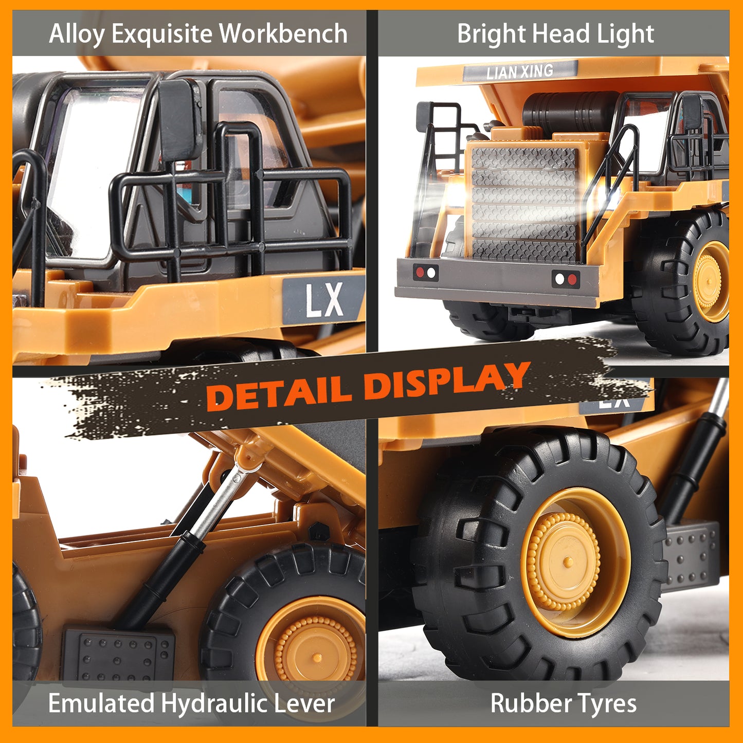 Anpro Remote Control Dump Truck for Kids, 9 Channel RC Construction Vehicle Toys with Light & Music, Rechargeable Truck Toy Gifts for Boys Girl, Yellow