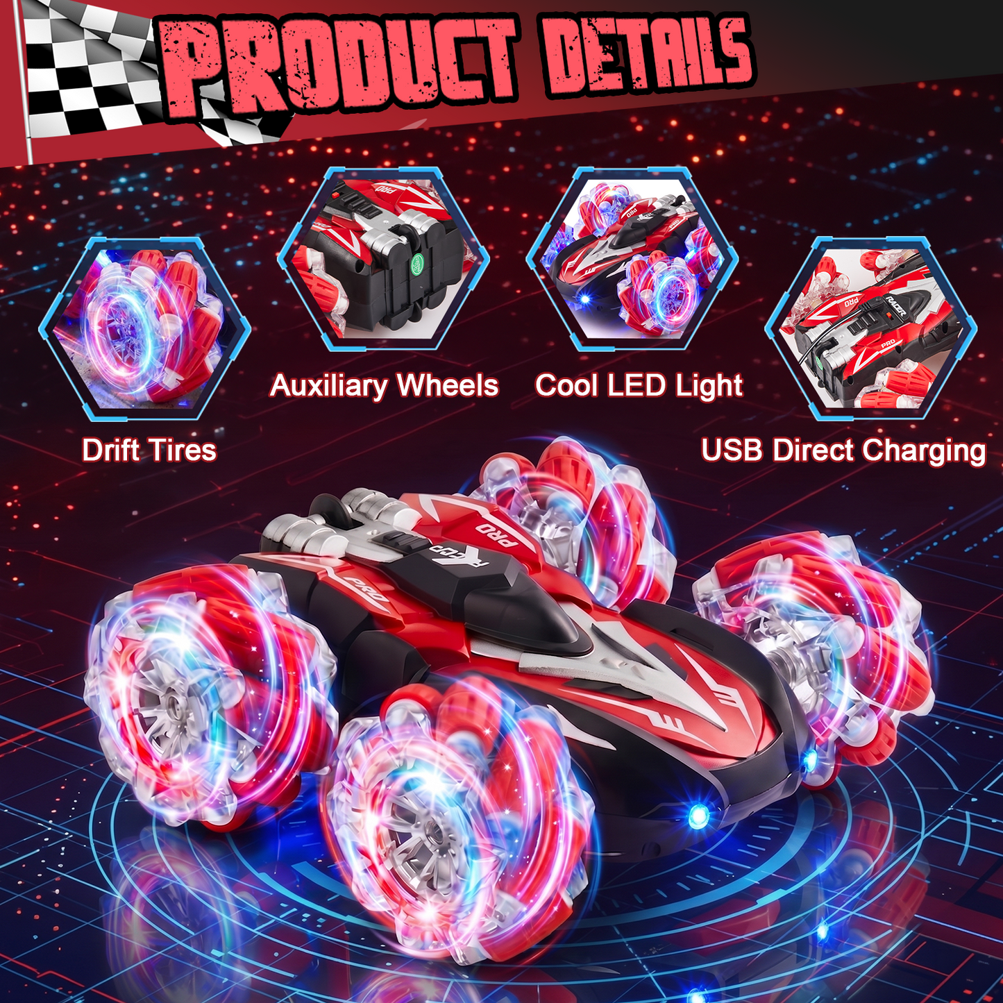 Zacro RC Stunt Car for Kids, 2.4GHz Remote Control Car with Gesture Watch, Double Sided Race RC Car with Cool Lights for Boys Girls Kids Age 5+