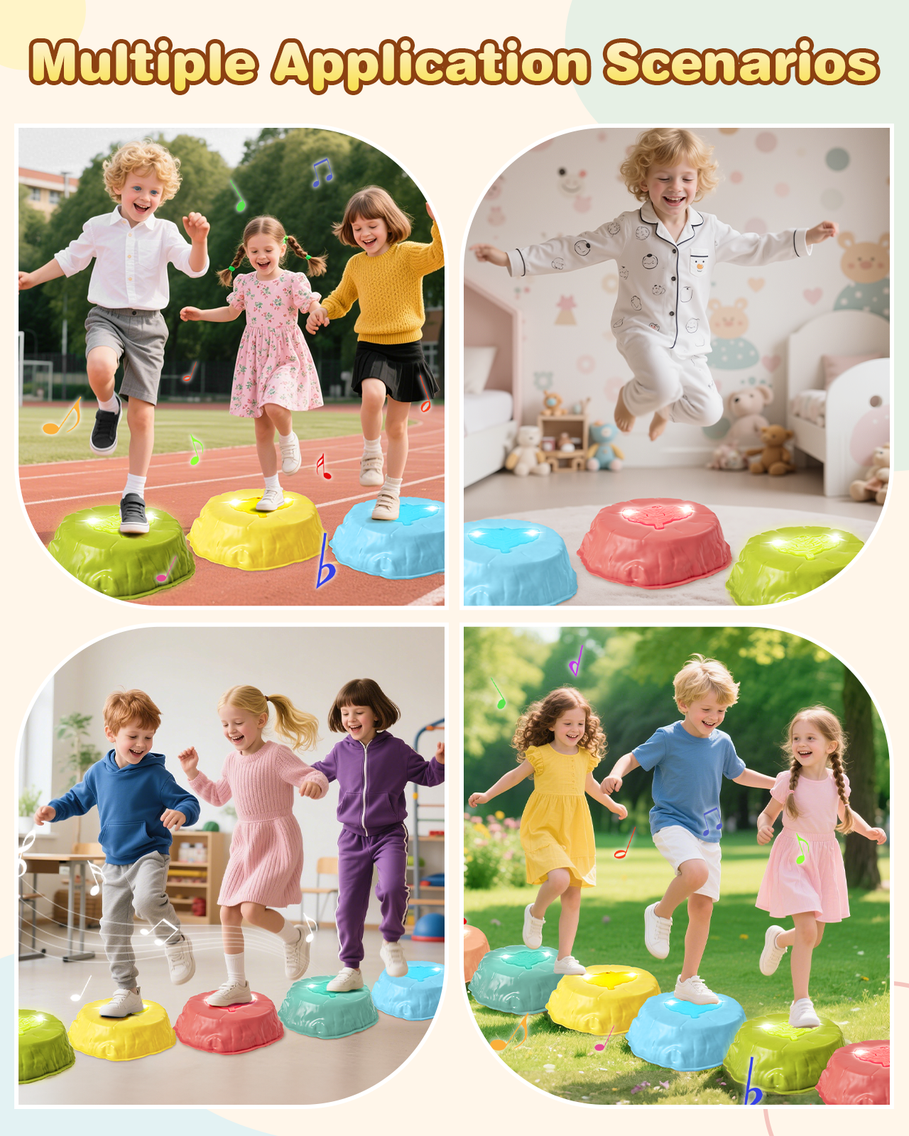 Gleamkid Musical Light-up Stepping Stones for Kids, 6pcs Pcs Non-Slip Balance Stepping Stones with Rainbow Spinner Game, Indoor Outdoor Sensory Toy Gifts for Toddlers Boys Girls Ages 3+