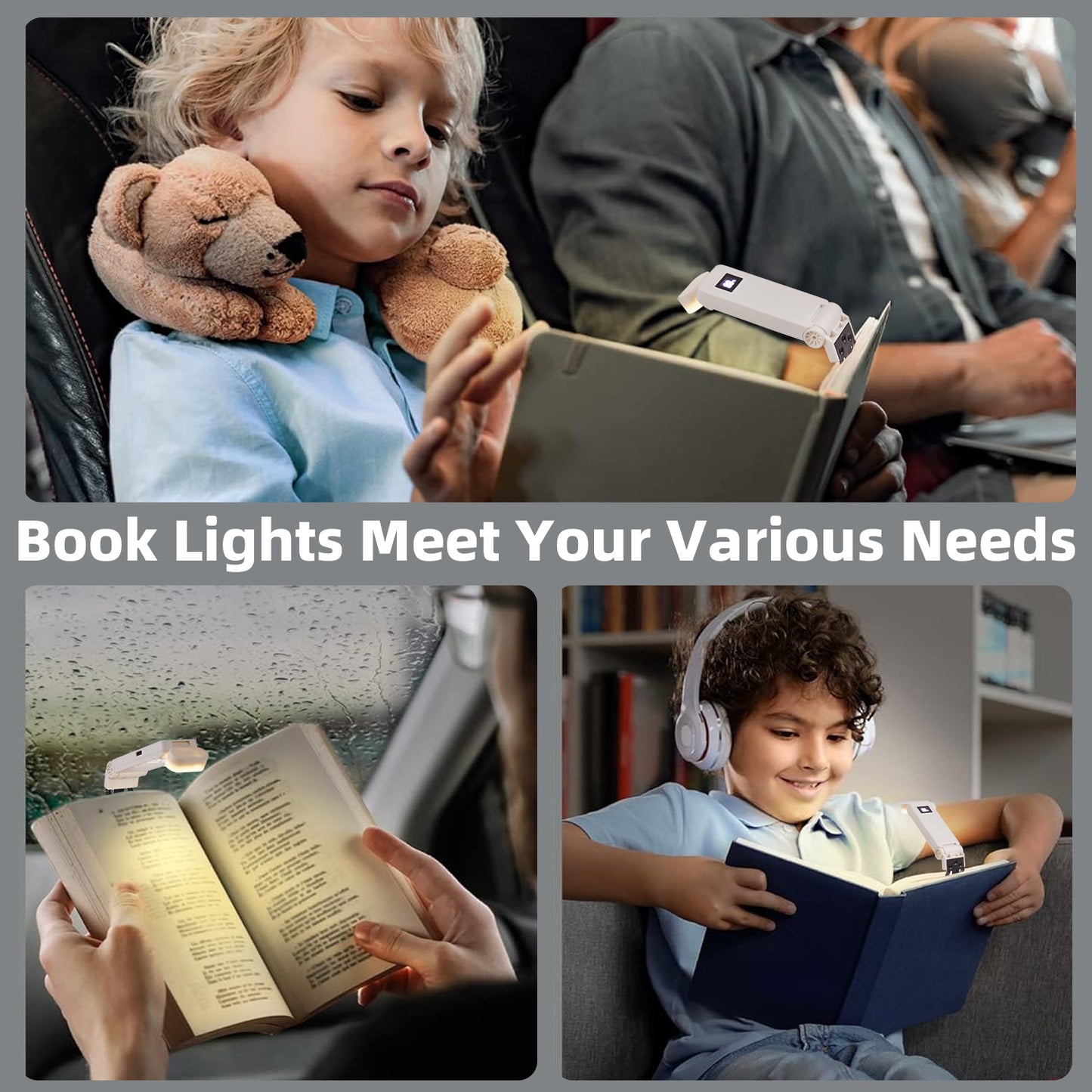 Anpro USB Rechargeable Book Light 9 LED, Mini Portable Clip-on Reading Light, 5 Brightness Levels Lighting & 3 Color Temperatures, Lamp head 90° rotation, up to 80 Hours Reading
