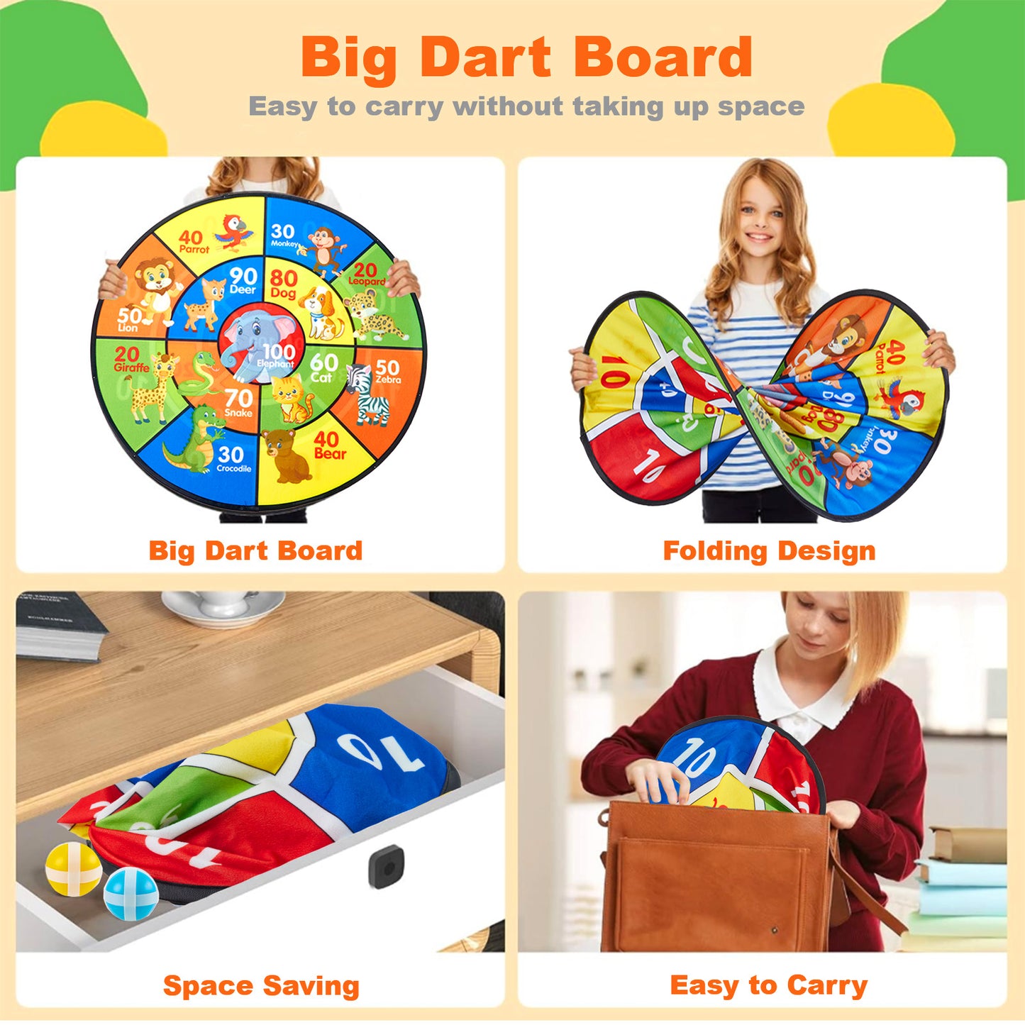 Anpro 26" Dart Board for Kids, Double Sided Dart Board with 16 Sticky Balls, Indoor Outdoor Fun Party Play Game Toys for Age 5+ Year Old Boys Girls