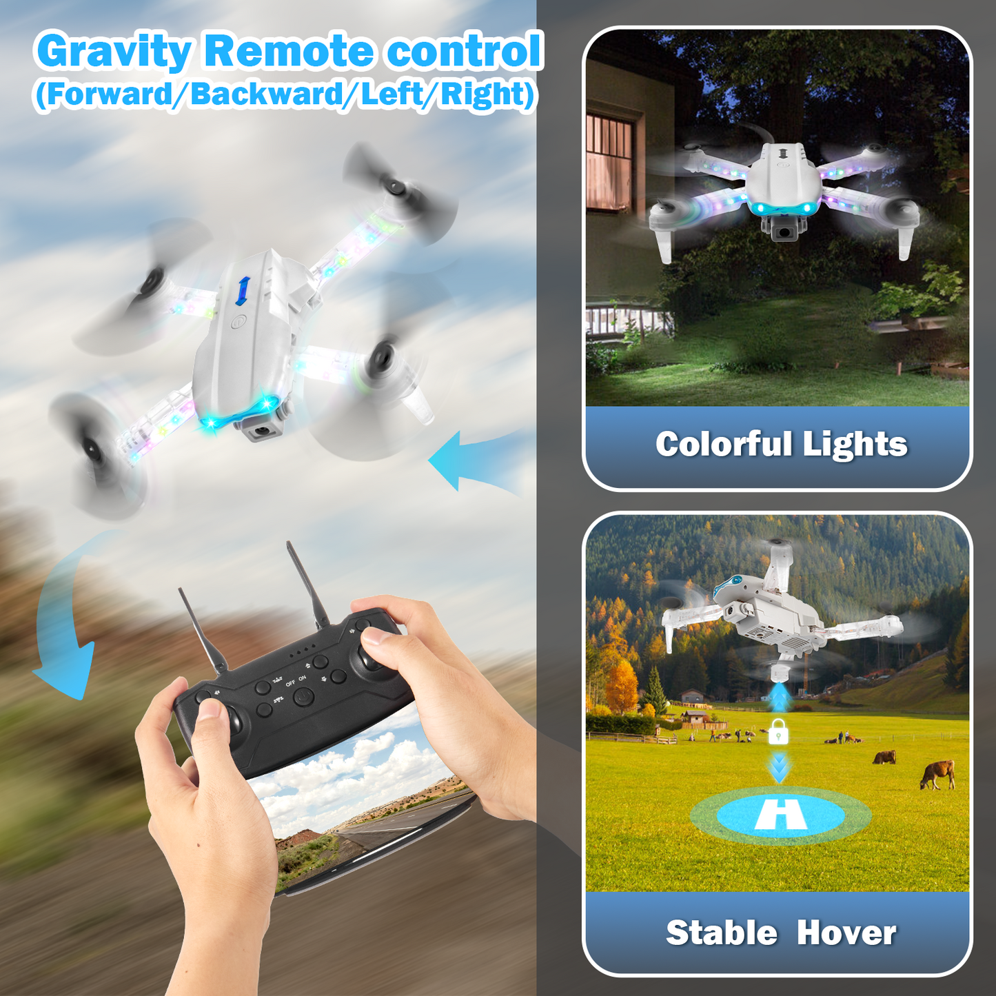 Lictin Drone with HD Camera for Adults Kids, WIFI FPV RC Quadcopter with Colorful LED Lights, Foldable RC Drone with 3 Batteries, Carrying Case