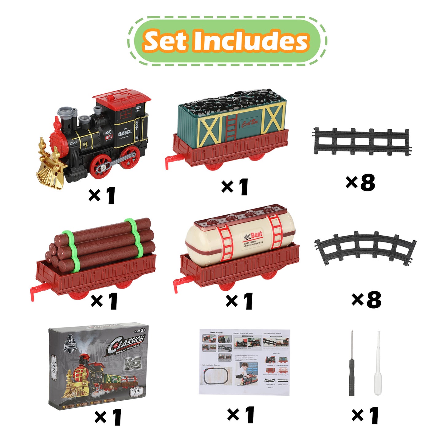 Anpro Electric Train Set for Kids, Train Track Toy with Smoke & Sound, Christmas Train Gift for Boy & Girl