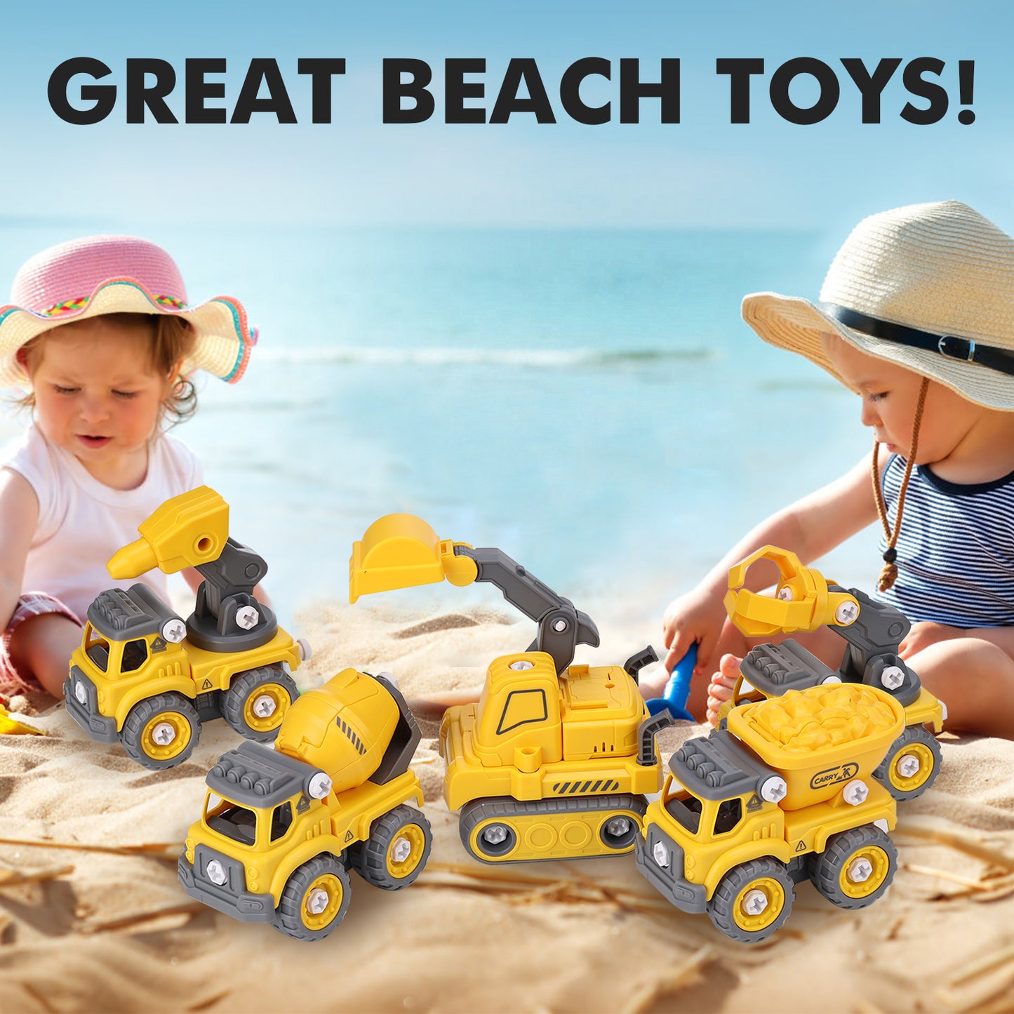 Anpro 5 in 1 Robot Construction Vehicles Set Toy for Toddler, Construction Vehicles Transform Robots Toys with Light for Kids, Assemble Building Trucks DIY Toy for Boys Girl 3+ Year