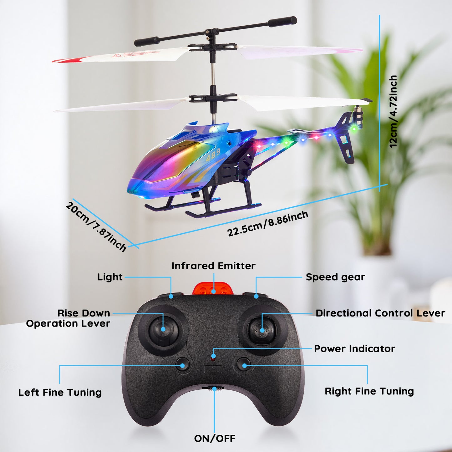 Lictin Remote Control Helicopter, 2.4GHz RC Helicopters with Colorful Lights, 3.5 Channel Aircraft Indoor Flying Toy, RC Plane for Kids Ages 3 4 5 6 7
