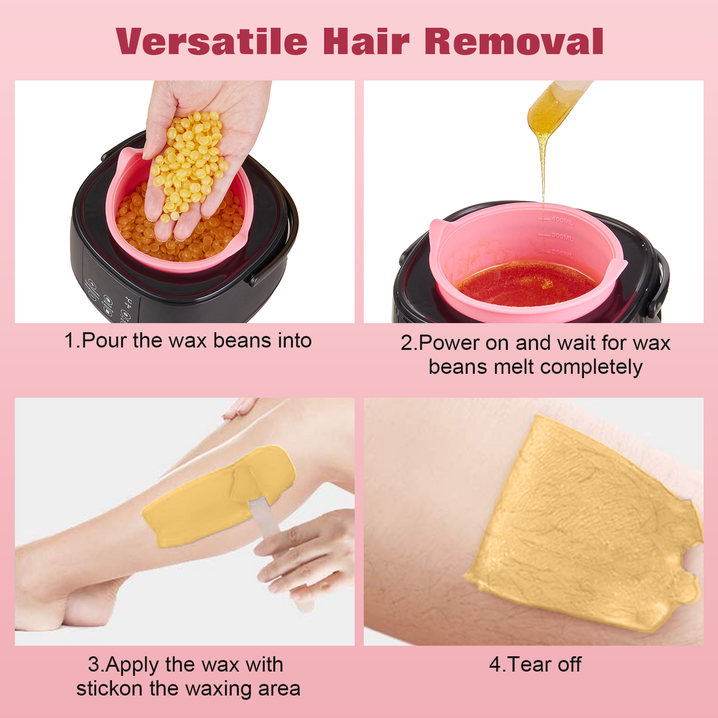 Lictin Hair Removal Waxing Kit for Women & Men, Wax Warmer Machine with 4 Packs of Wax Beads, Digital Wax Kit at Home for Face, Legs, Bikini, Brazilian