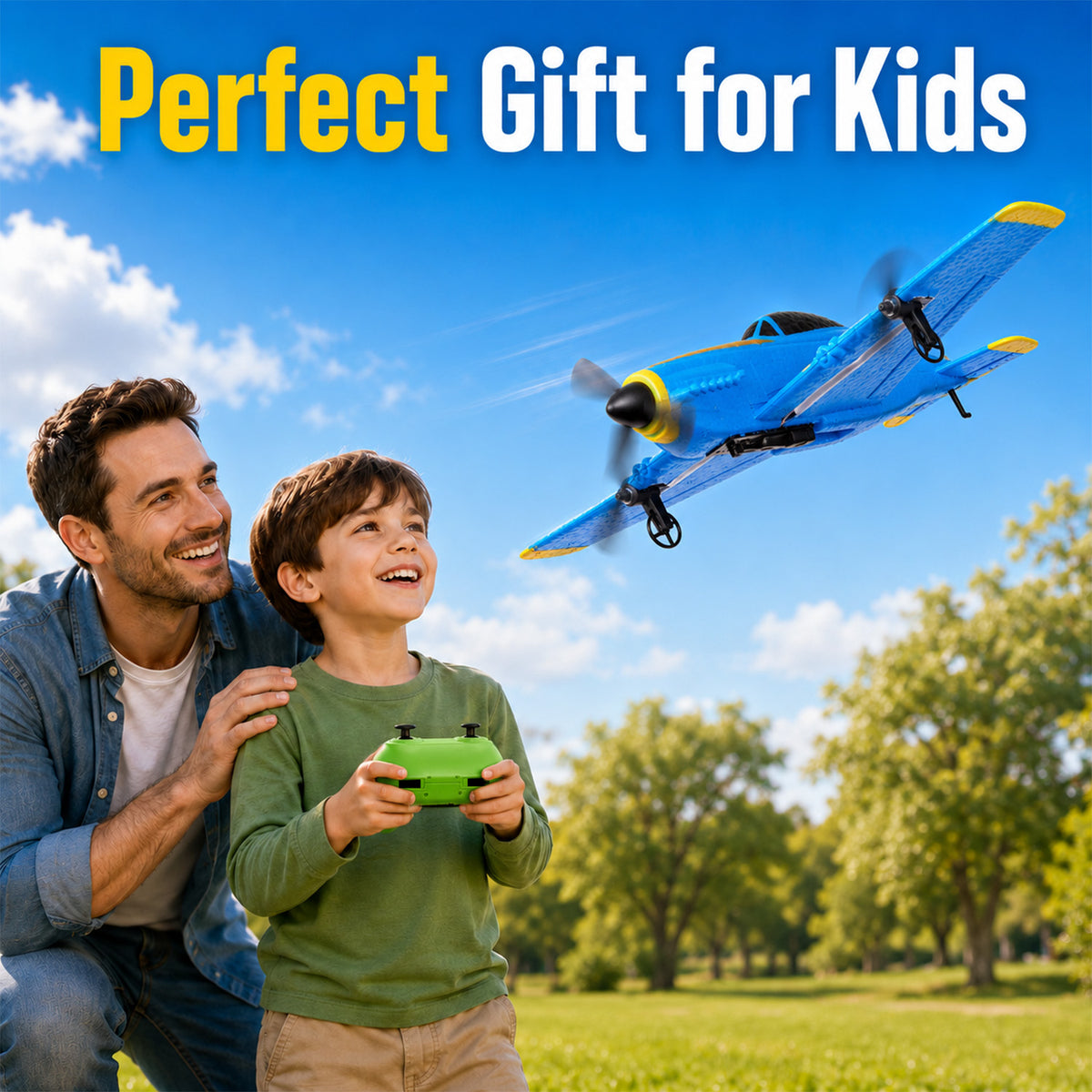 Zacro RC Airplane for Kids, 2.4GHz Remote Control Plane with Gyro Stabilization, LED Lights, Foam Aircraft RC Glider Toy for Kids Adult Beginner - Blue