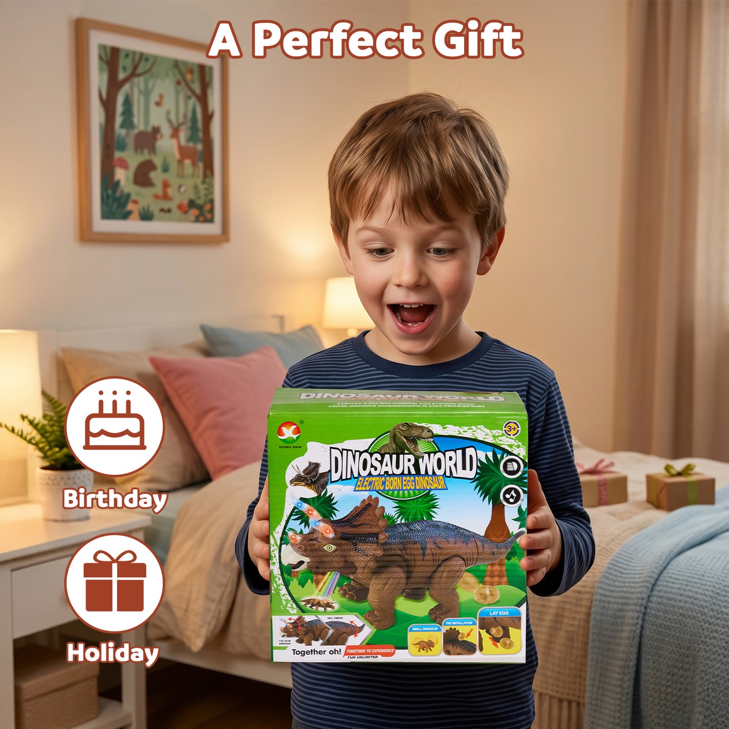 Zacro Walking Dinosaur Toy for Toddler, Electric Triceratops with Sound & Light, Eggs and Projection, Dinosaur Toy for Kids Boy Girls