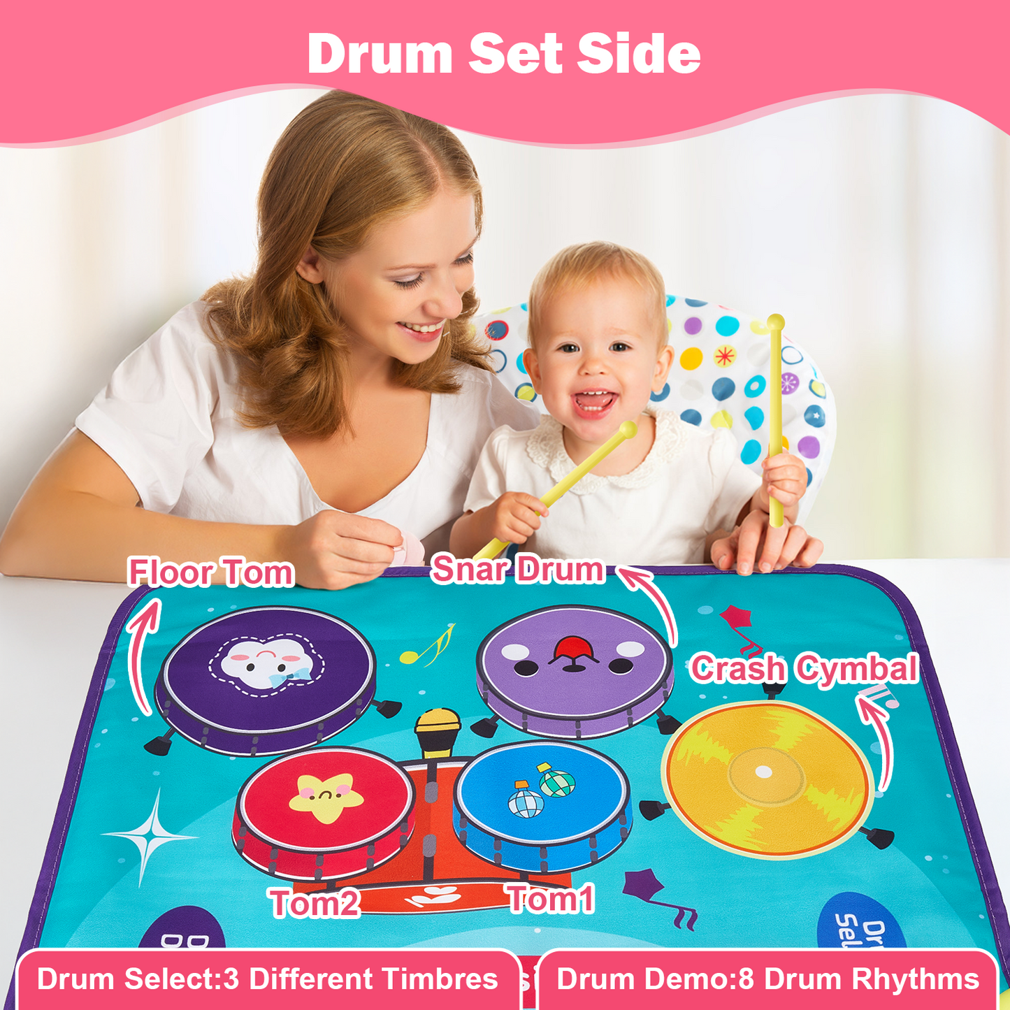 Petbank 4 in 1 Musical Mat for Toddlers, Electronic Piano Mat with Piano Keyboard, Drum Mat & 2 Drum Sticks, Baby Toy Gift for 1 2 3 Year Old Boys & Girls