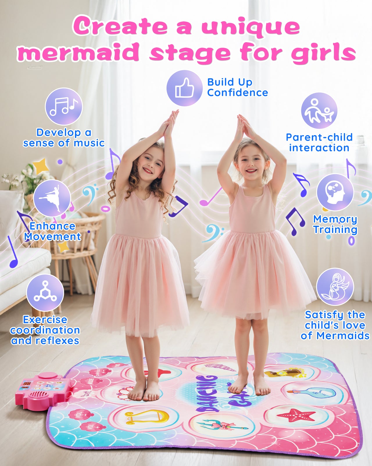Gleamkid Dance Mat Toy for Kids, Electronic Dance Pad with LED Lights, Dance Mixer Rhythm Step Play Mat with 3 Game Modes , Musical Dance Game Toy Gift for 3 4 5 6 7 8 9 10 Years Old Boys Girls, Pink