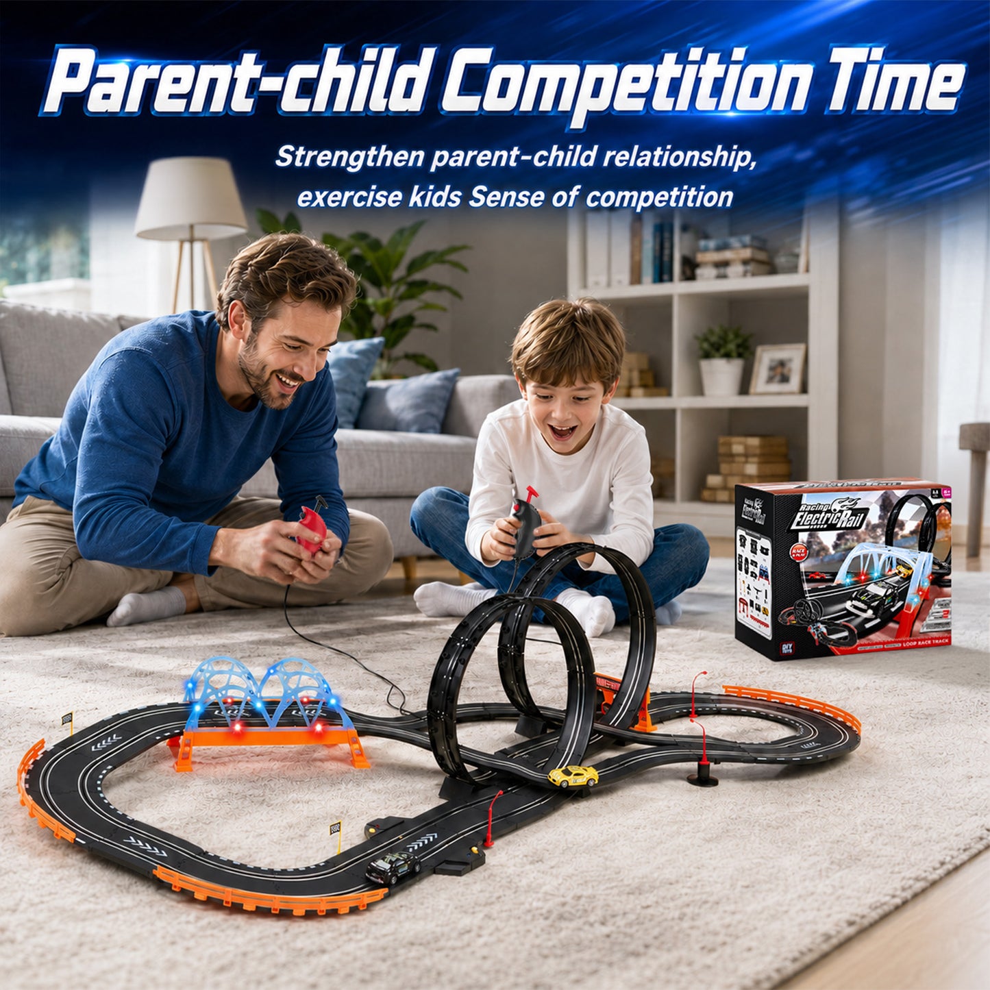 Zacro Electric Slot Car Race Track Set with 2 High-Speed Racing Cars, Lap Counter, Loops & Bridges, Kids Racing Game Toy Set for Boys Kids Ages 4-12