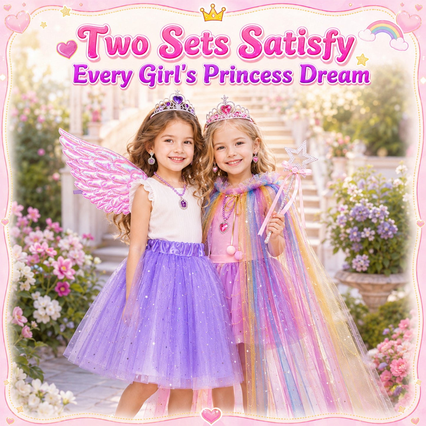Lictin Princess Girls Dress Up Toys, 20 Pcs Princess Costume Dress Pretend Play Set for Girls, Birthday Gifts for Toddlers Kids 3 4 5 6+