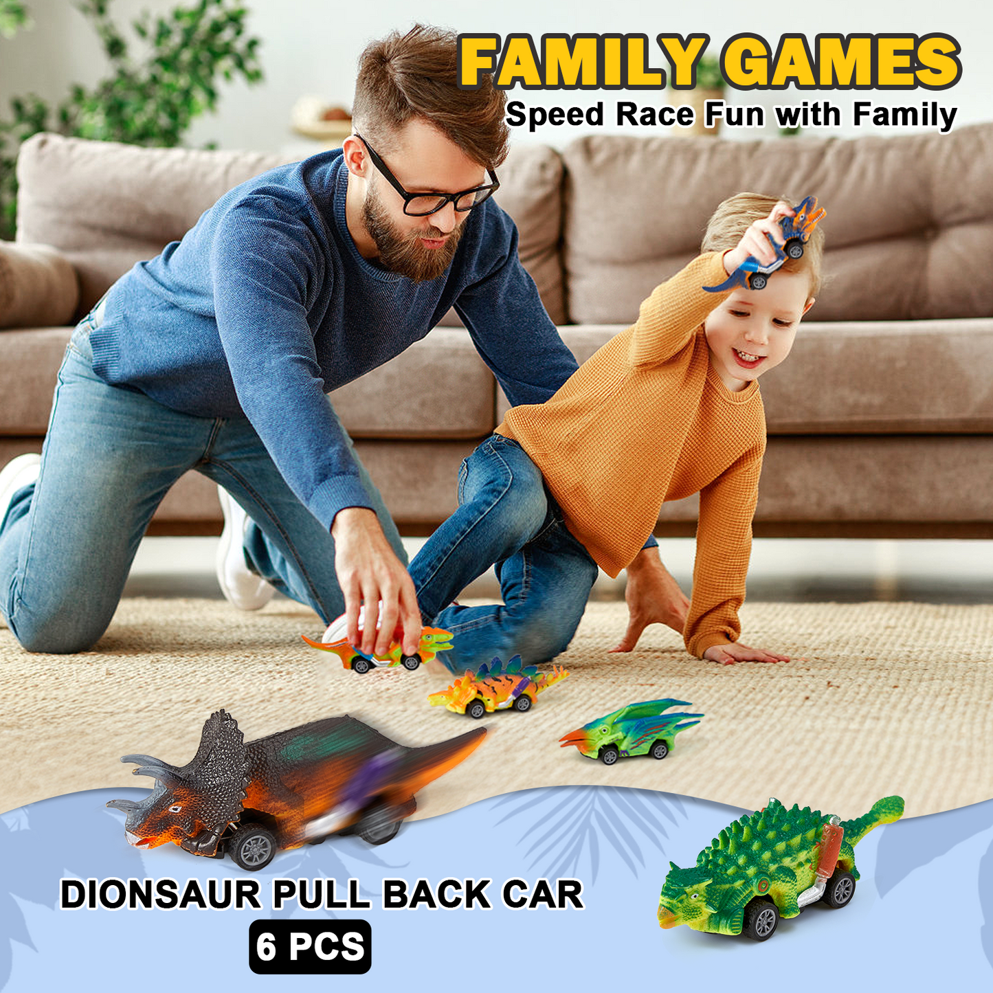 Anpro 6 pack Dinosaur Pull Back Car Toy for Kids, Dinosaur Car Toy for Boys Girls 2 3 4 5 Year Old