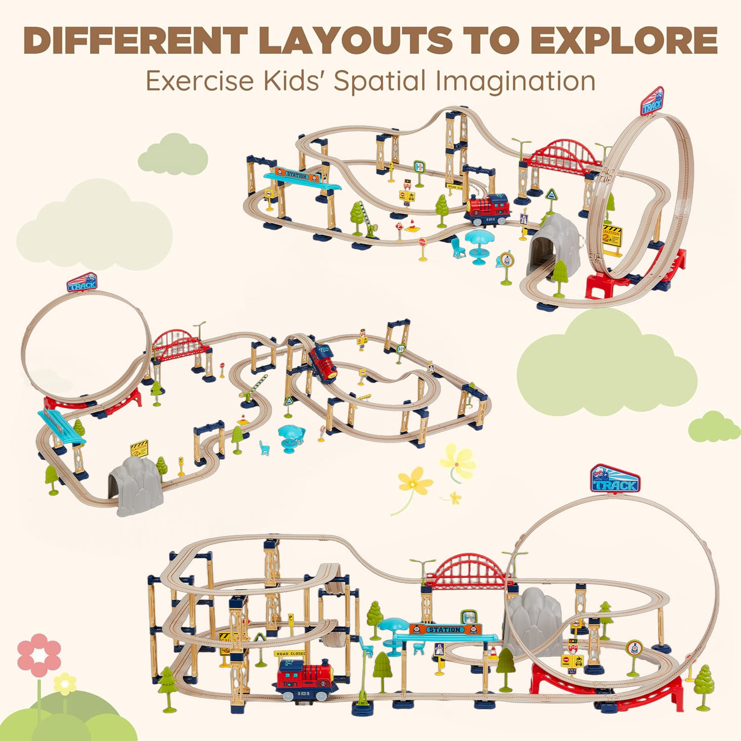 Lictin Train Track Toys for Kids, 146pcs Electric Train Set with Road Signs & Stickers, Train Track Set Train Toys Gift for Boys Girls 3 4 5 6 Year Old
