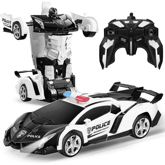 Petbank RC Transform Car Toy, 2.4Ghz Remote Control Transform Car Robot Toy, 1:18 Scale One-Button Deformation Race Car Toys for Boys Girls Ages 4-12, White