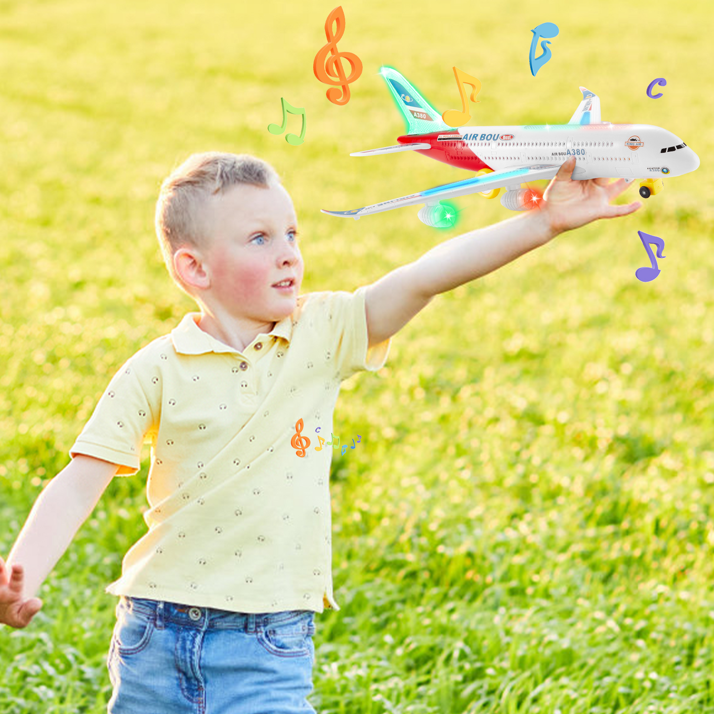 Gleamkid Airplane Toys for Kids, Bump and Go Action, Toddlers Toy Plane with LED Flashing Lights & Music for Boys Girls 3-12 Years