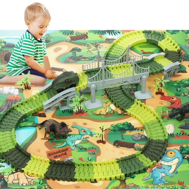 Petbank 192 Pcs Dinosaur Race Car Track Toys for Kids, Flexible Dino Toys Track Playset for Boys Girls Best Gift Aged 3+
