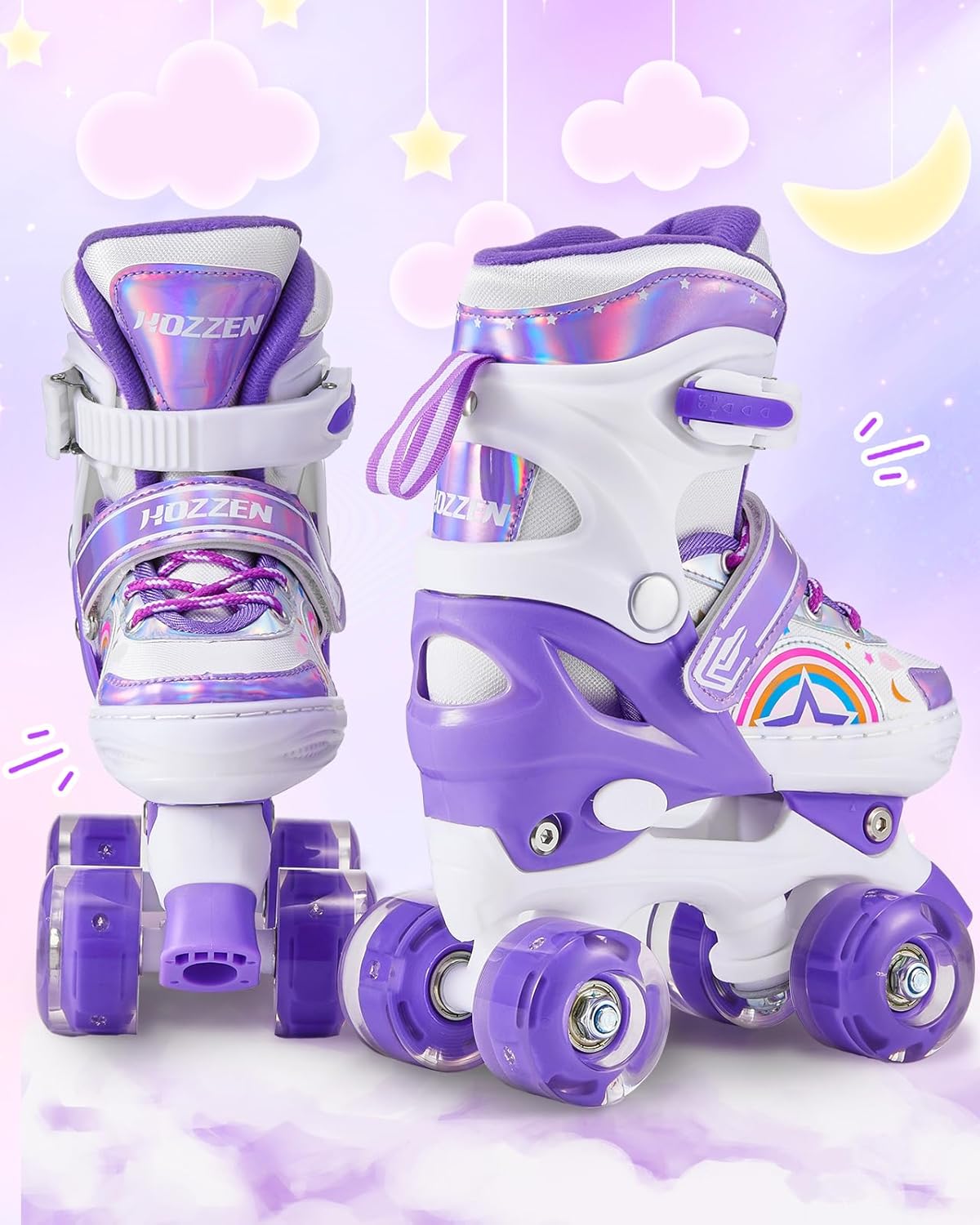 Roller Skates for Kids, 4 Size Adjustable Girls Roller Skates with 8 Light UP Wheels for Outdoor/Indoor, Gifts for Toddler Kids, Purple(M, 12C-2Y)