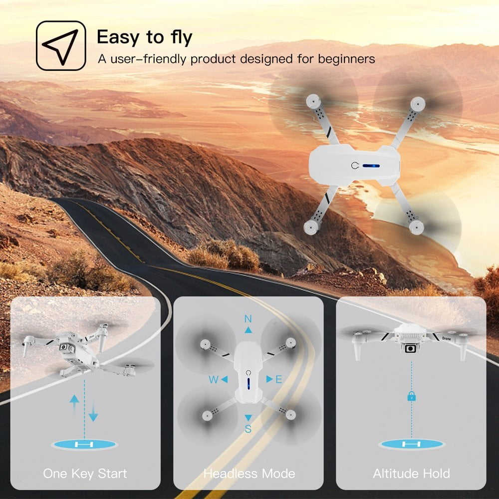 Drone with 4K HD Dual Cameras for Adults and Kids, RC Quadcopter with 2 Batteries, FPV Foldable Drone with Headless Mode/3D Flips, Gray