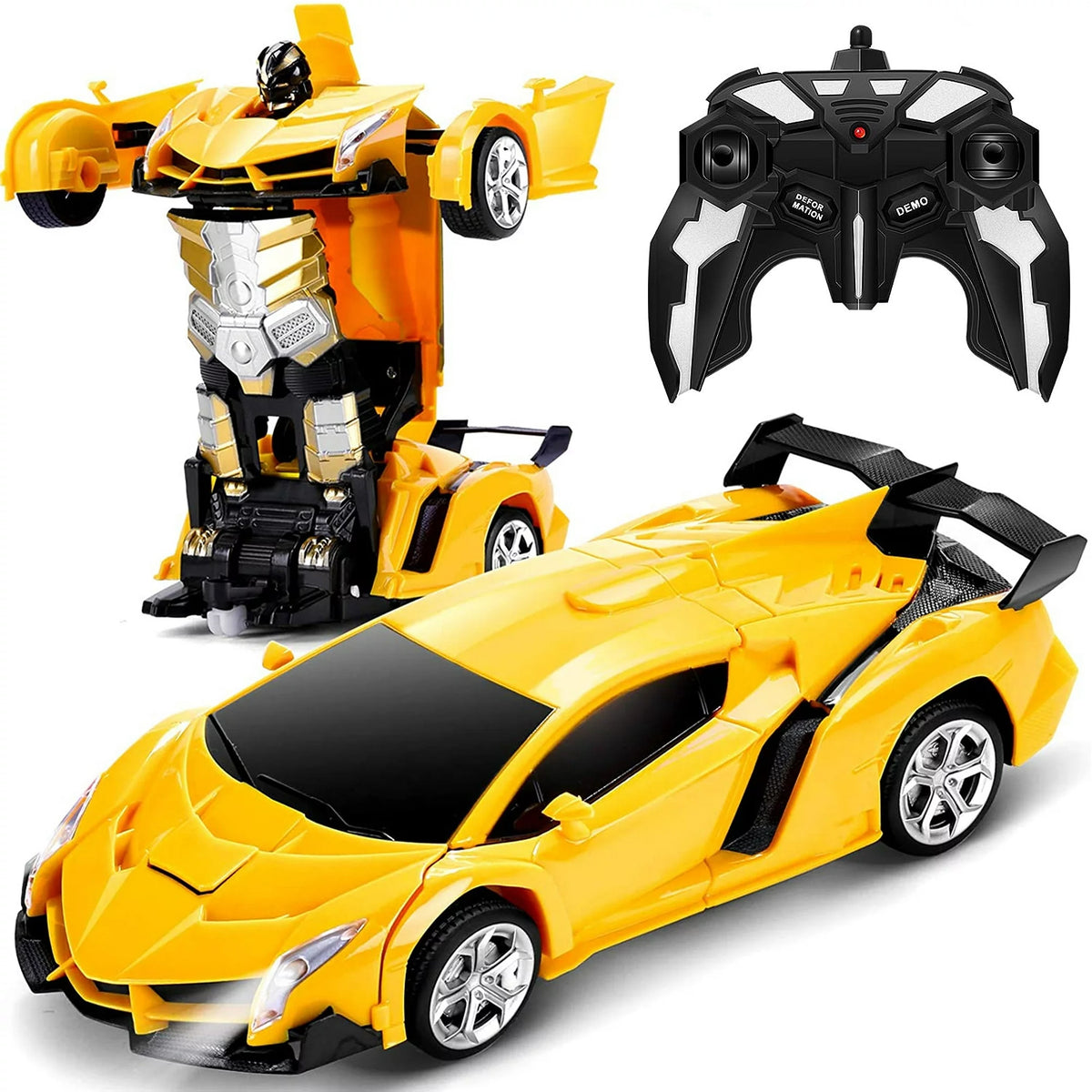 Zacro Transform RC Car Toys, 2.4Ghz 1:18 Scale Remote Control Car Transforming Robot, One-Button Deformation 360 Rotation Drifting Car Transform Toys Gift, Yellow