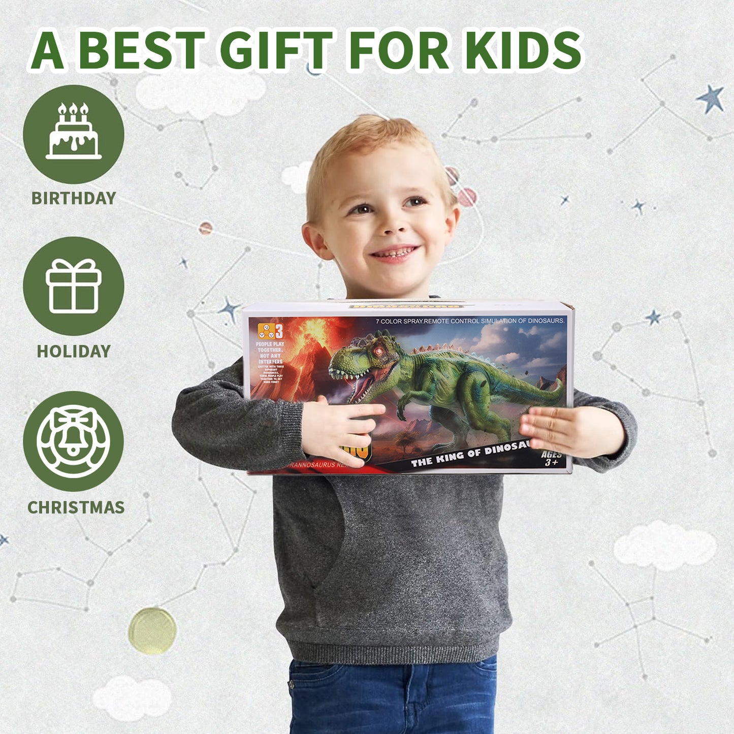 Gleamkid Remote Control Dinosaur Toy for Kids, Big T-Rex with Light up & Spray, Roar Walking Dinosaur Toy Gift for Age 3+ Toddlers Boys Girls, Green