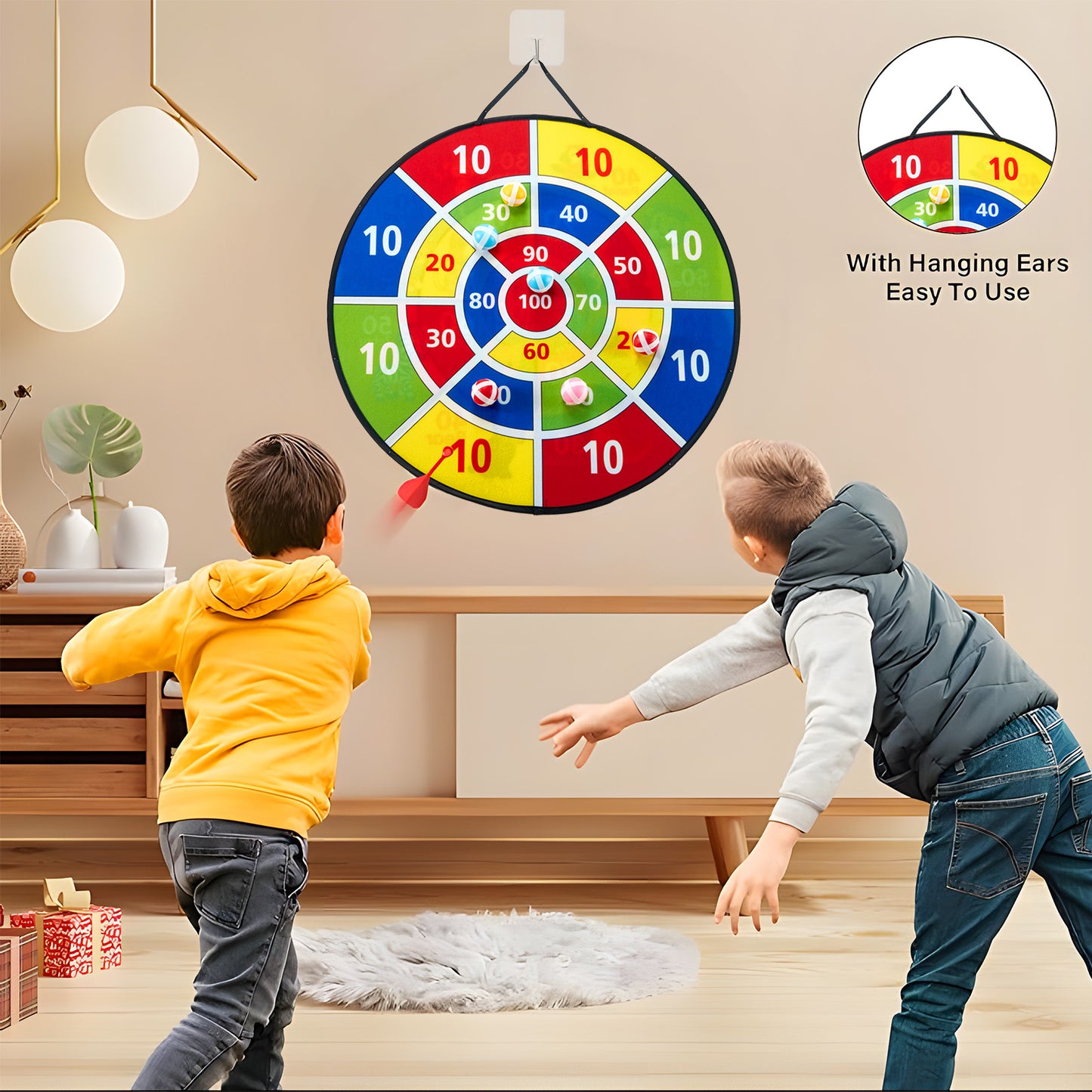 Anpro 26" Dart Board for Kids, Double Sided Dart Board with 16 Sticky Balls, Indoor Outdoor Fun Party Play Game Toys for Age 5+ Year Old Boys Girls