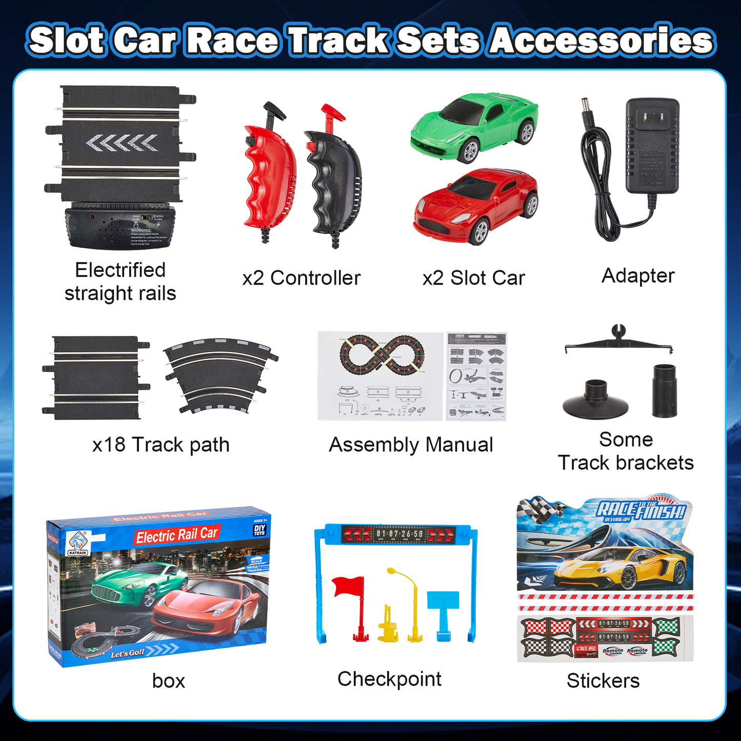 Anpro Slot Car Race Track Sets, 20ft Dual Race Car Track with 2 High-Speed Cars, 2 Electric Controller, Electric Slot Car Track Toy for Girls Boys Age 4-12