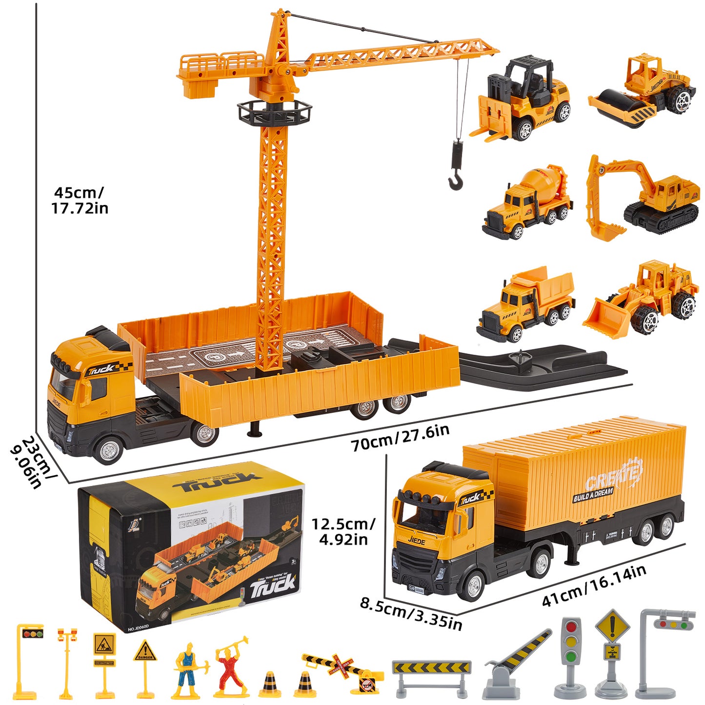 Lictin Construction Vehicles Toys Playset, Alloy Construction Truck with 6 Cars, Crane, Excavator, Tractor, Dump Truck, Forklift, Road Roller, Gift for 3-5 Year Toddlers Boys