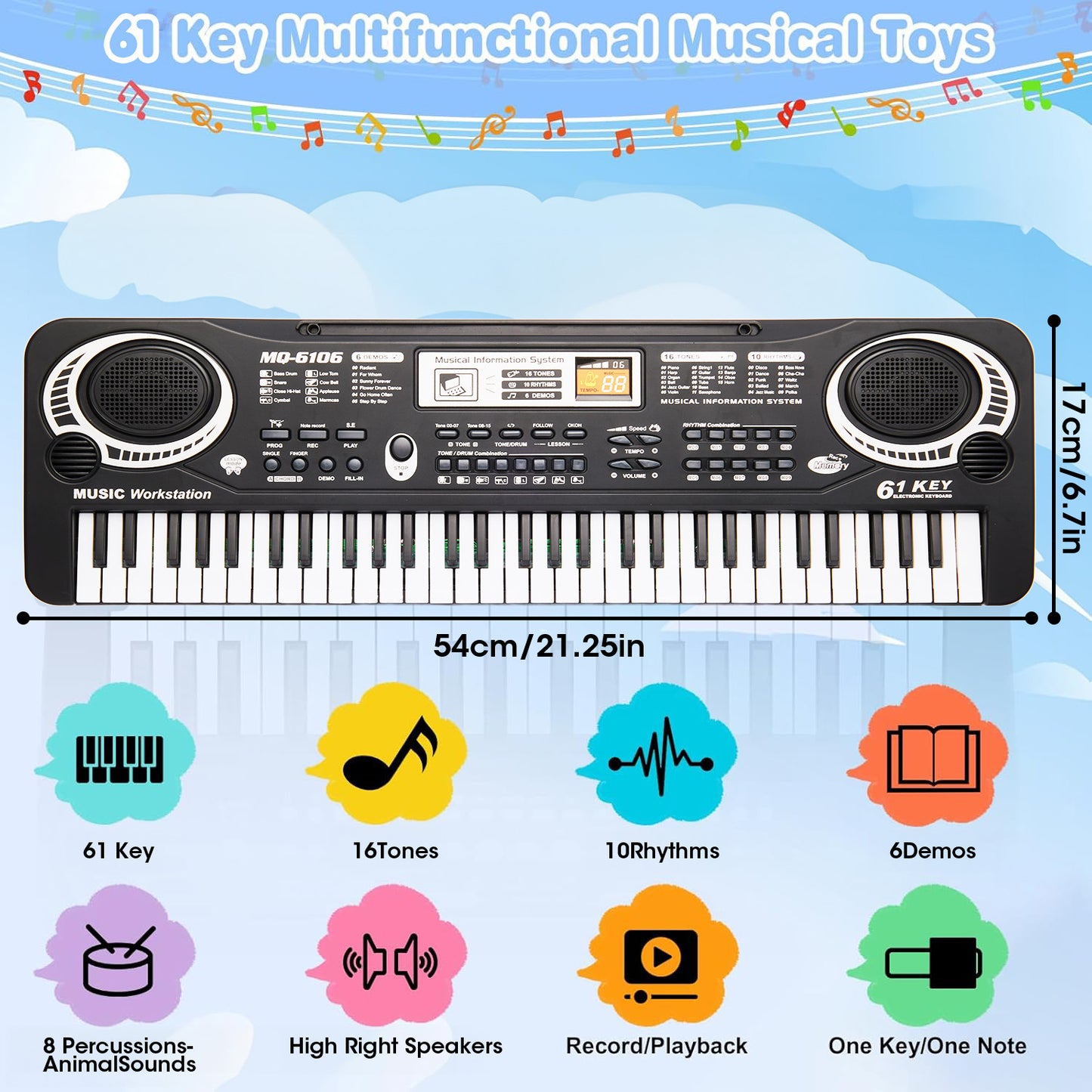 Lictin 61 Keys Keyboard Piano Toys for Kids, Electronic Musical Instrument Piano with Microphone, Toddlers Piano Keyboard Toy Gift for 1 2 3 4 5 Years Old Boys Girls, Black