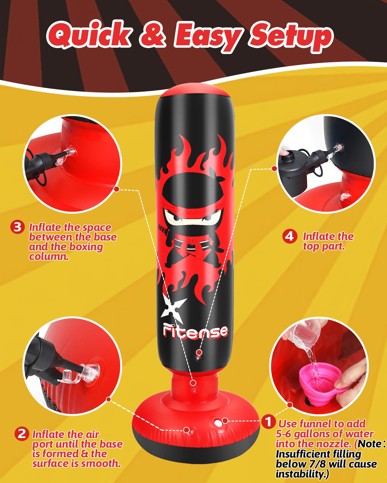 Petbank Punching Bag Toy Set for Kids, Inflatable Boxing Bag with Gloves and Pump, Christmas,Birthday Gifts for Kids Age 3-12, Red