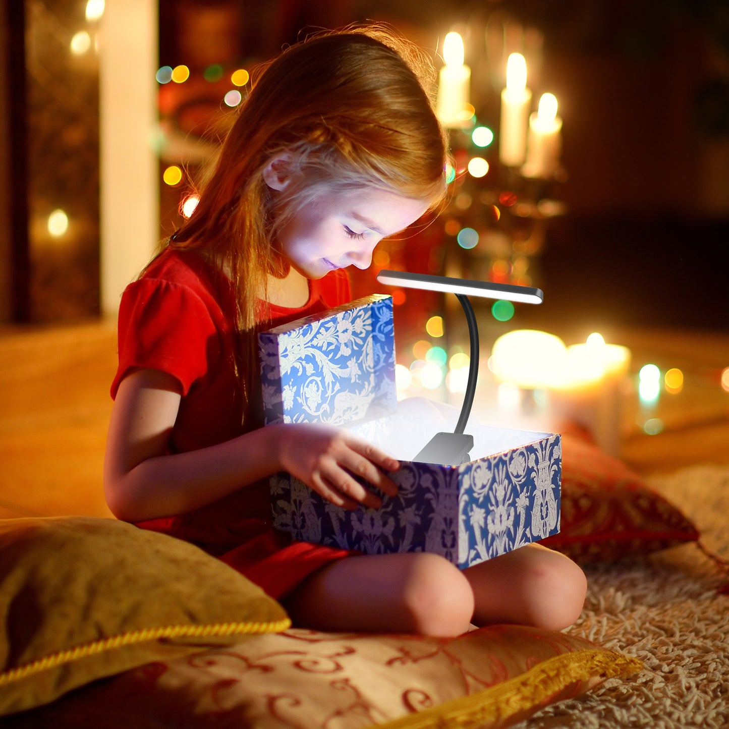 Anpro Rechargeable Book Light 57 LED, Clip on Music Stand Light, 3 Brightness Levels Lighting & 4 Color Temperatures, Clip on Reading Lights for Books and Desk Orchestra