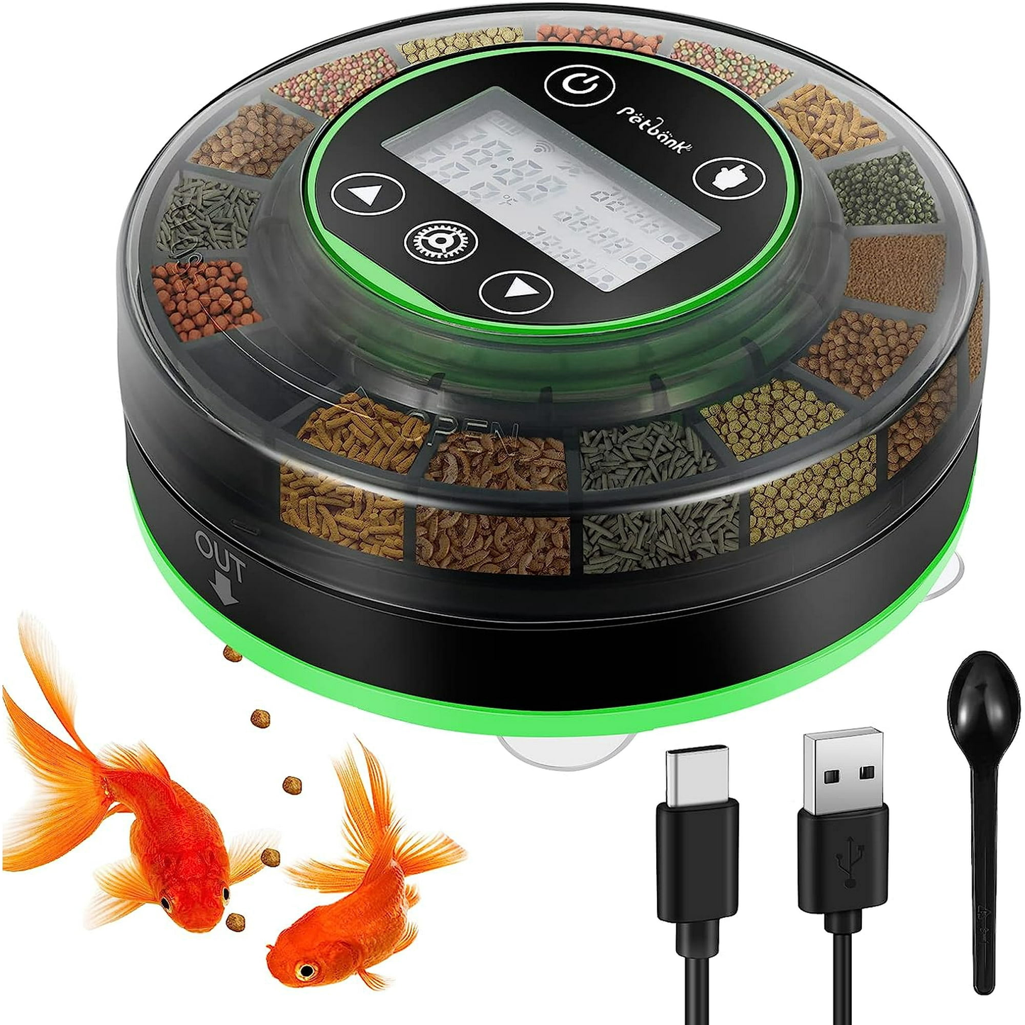 Petbank Automatic Fish Feeder for Aquarium, Rechargeable Fish Food Feeder Automatic Dispenser with Timer, Precise Feeding Auto Fish Feeder for Vacation, LCD Display