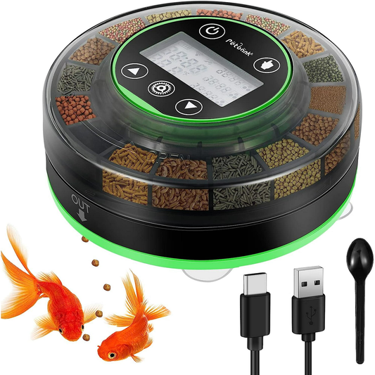Petbank Automatic Fish Feeder for Aquarium, Rechargeable Fish Food Feeder Automatic Dispenser with Timer, Precise Feeding Auto Fish Feeder for Vacation, LCD Display