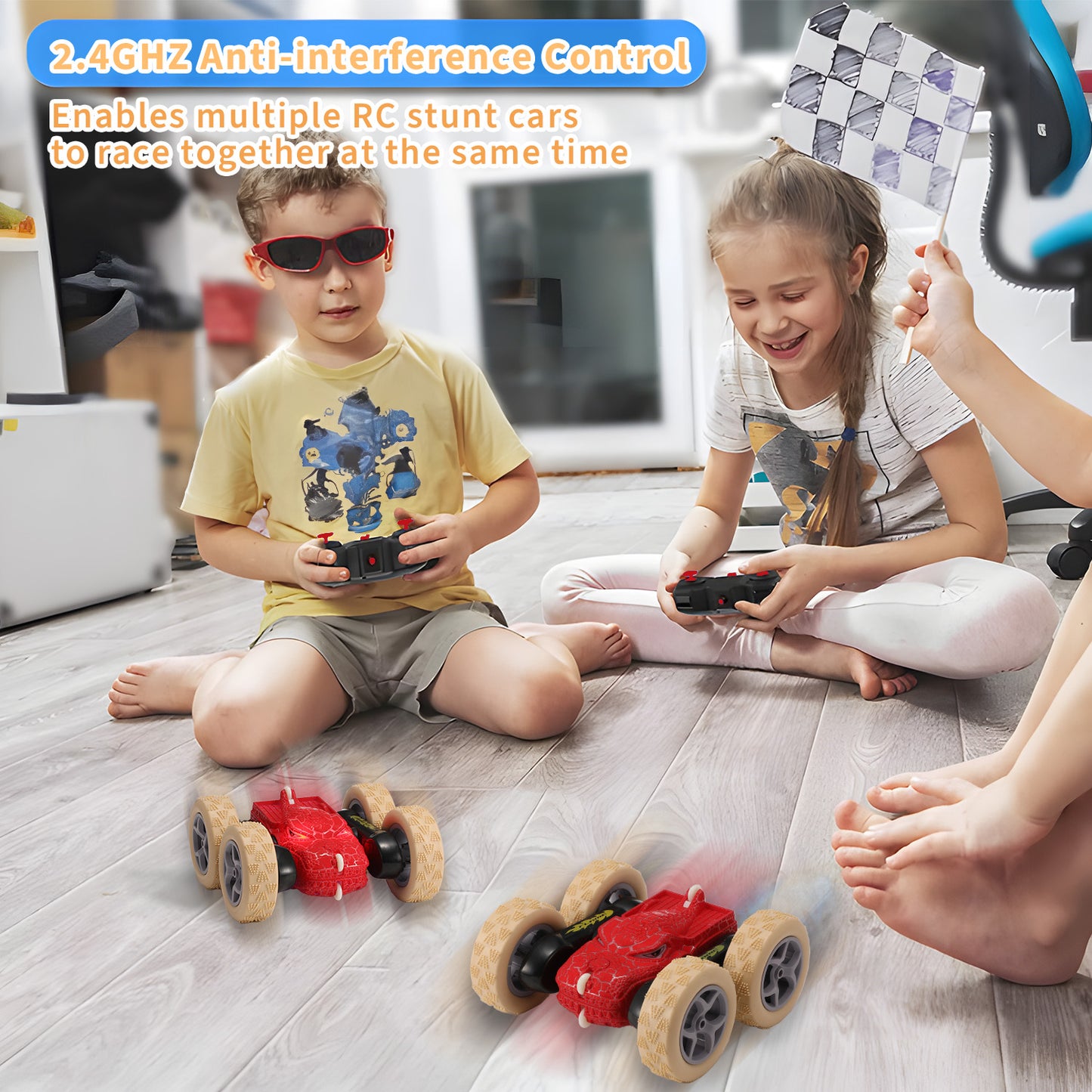 Anpro 2.4GHz Remote Control Car, Electric Race Stunt Car, Double Sided 360° Rolling Rotating Monster Truck Toys, 4WD High Speed Off Road Car for 3-12 Year Old Boys Girls Toys, Red