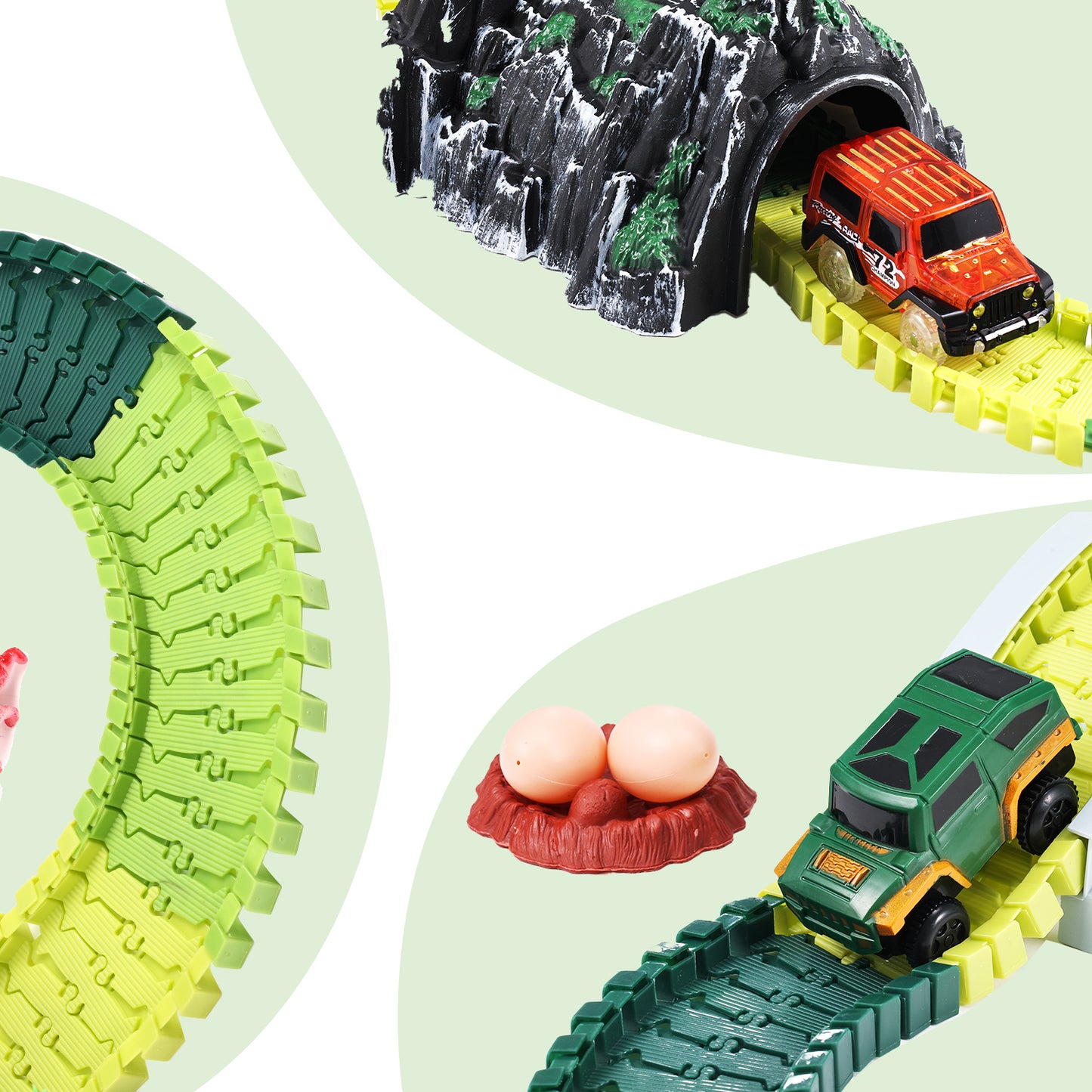 Anpro Dinosaur Race Car Track Set for Boys, 240pcs Flexible Track Playset, Create a Dinosaur World Road Toys for Boys Age 3+