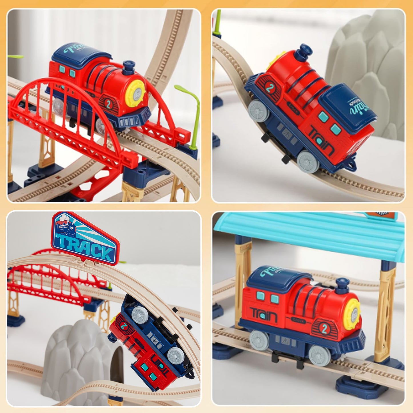 Lictin Train Track Toys for Kids, 146pcs Electric Train Set with Road Signs & Stickers, Train Track Set Train Toys Gift for Boys Girls 3 4 5 6 Year Old
