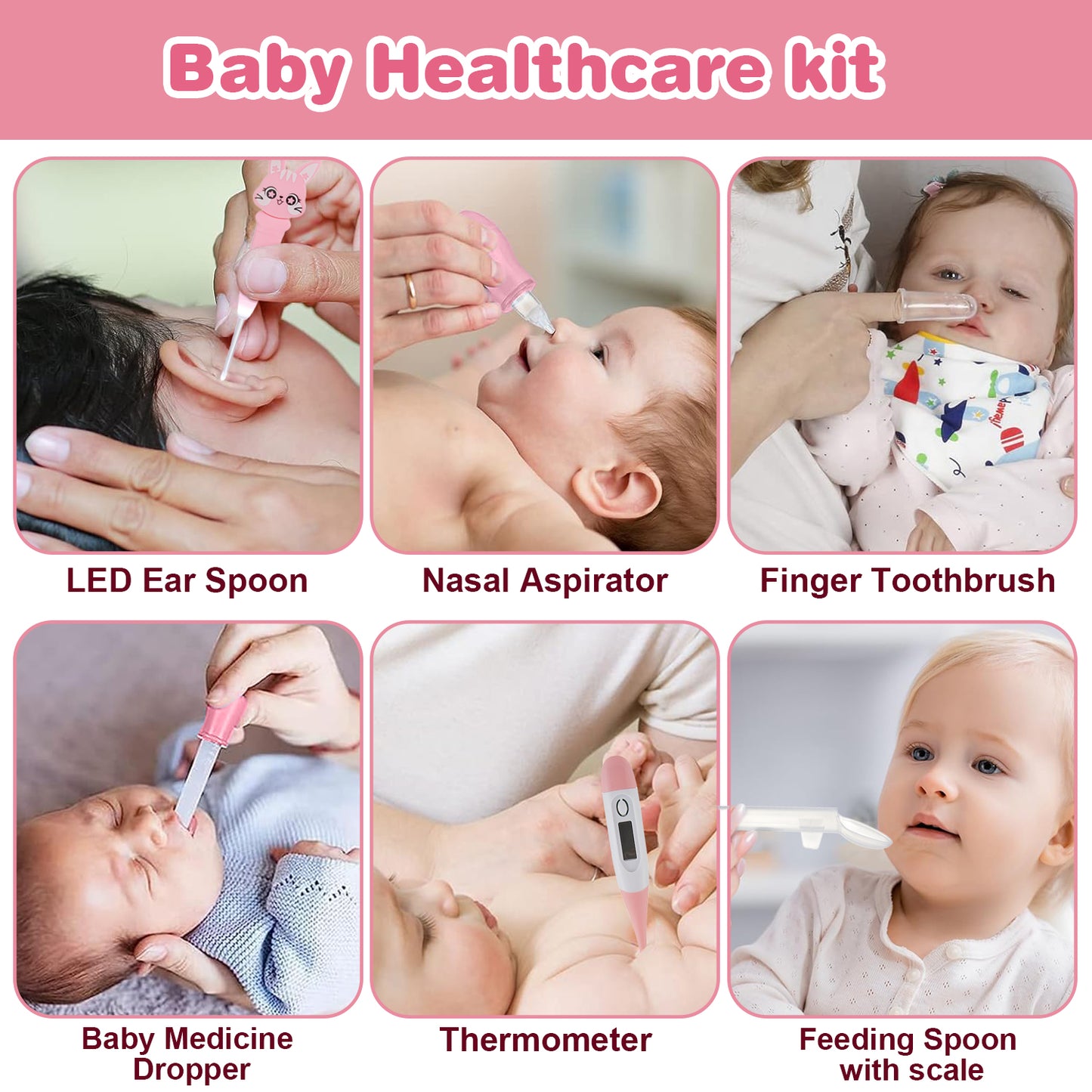 Lictin Baby Healthcare and Grooming Kit, 23 in 1 Electric Safety Nail Trimmer Newborn Nursery Health Care Set with Thermometer, for Infant Toddlers Baby Shower Gifts, Pink