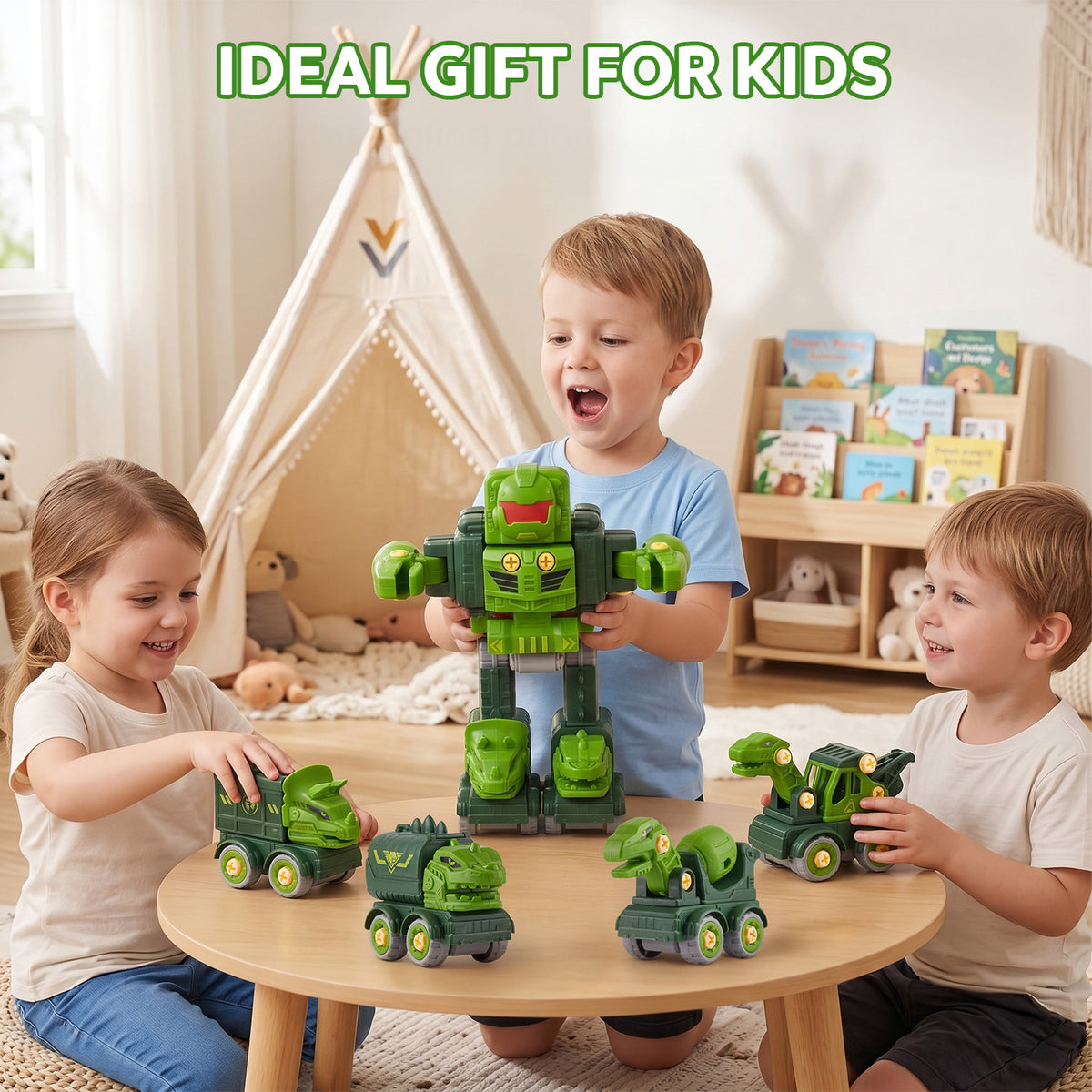 Transforming Robot Toys, 5-in-1 Robot Construction Vehicles Set, DIY Construction Toys Truck Take Apart Toys, STEM Educational Toys for Boys Girls