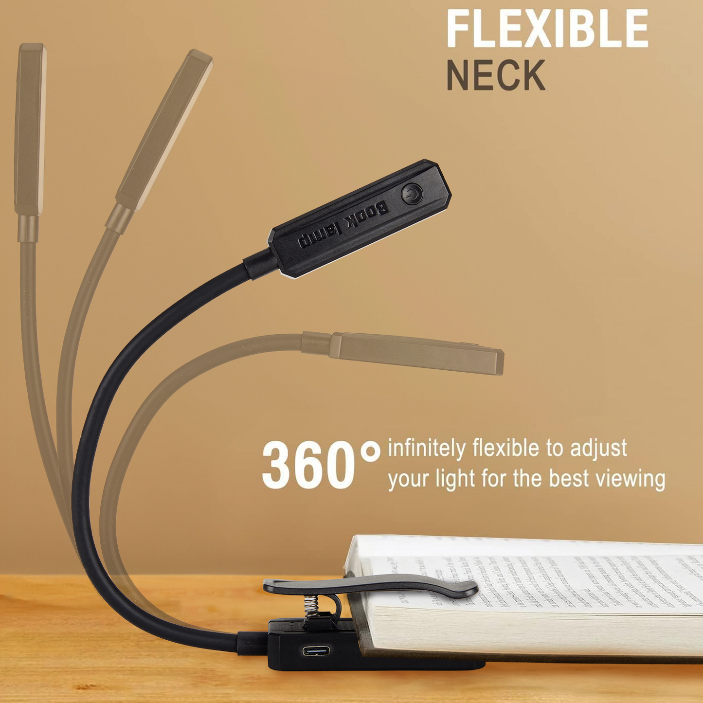 Anpro Rechargeable Book Light, 16 LED Easy Clip on Reading Lamp, 3 Color Temperature, Lightweight Clip on Reading Lights for Books in Bed, Black