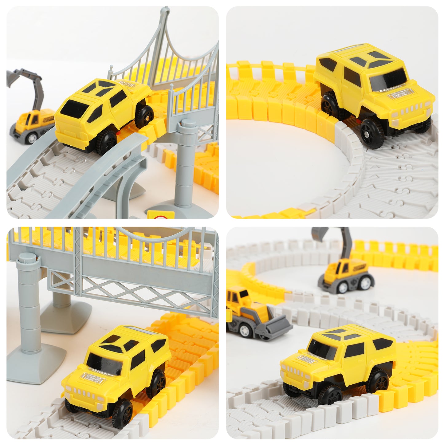 Anpro 180PCS Construction Toys Race Track Set for Kids, DIY Flexible Track Playset with Engineering Cars and Playmat, Create a Engineering Road Games Gift Toys for Age 3+ Boys
