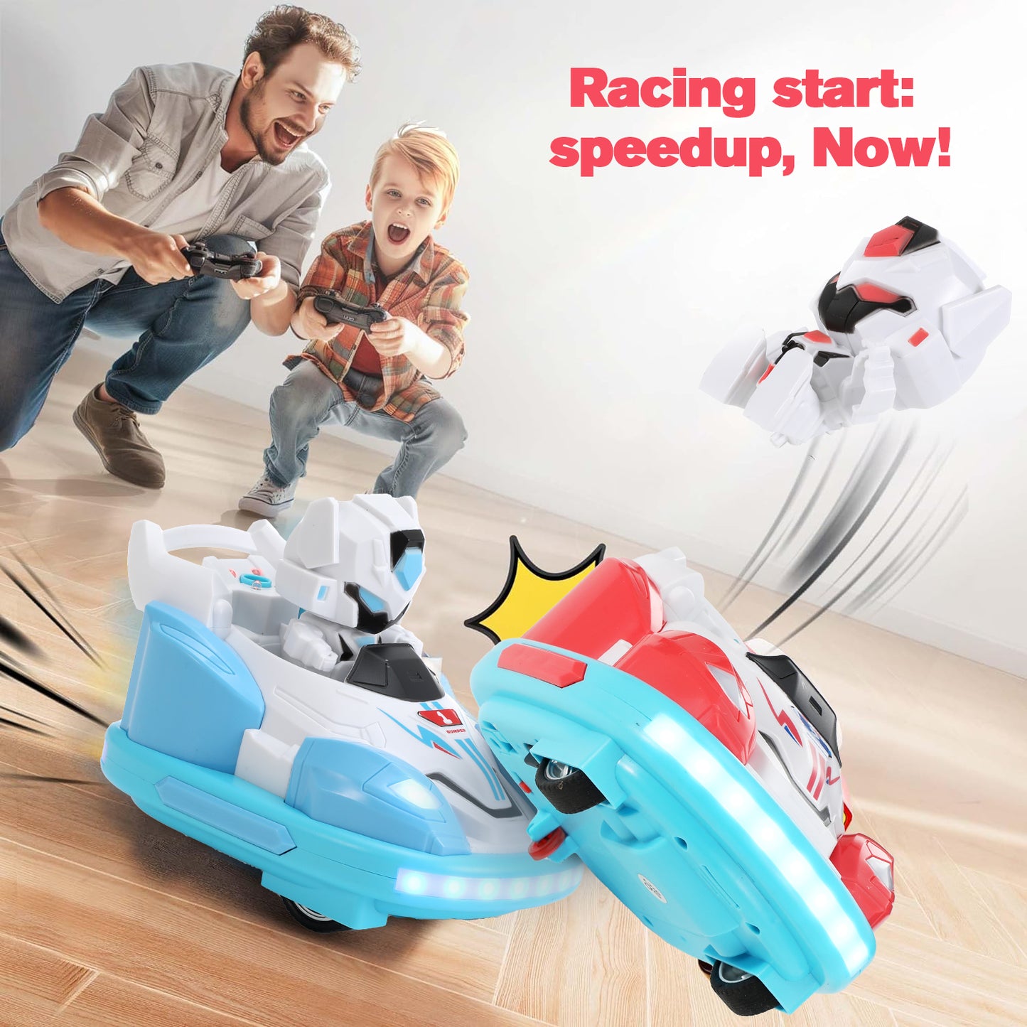 Anpro Remote Control Car for Toddlers, Kids RC Ejecting Bumper Car with Music LED Lights Spray, RC Cartoon Car Speed Bumper Cars Toys Set of 2 Players for Boy Birthday Gifts