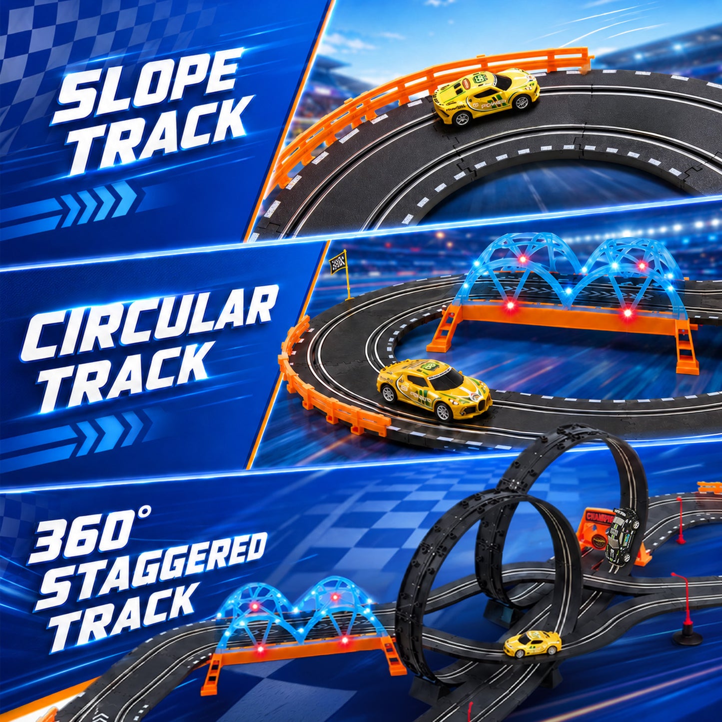 Zacro Electric Slot Car Race Track Set with 2 High-Speed Racing Cars, Lap Counter, Loops & Bridges, Kids Racing Game Toy Set for Boys Kids Ages 4-12
