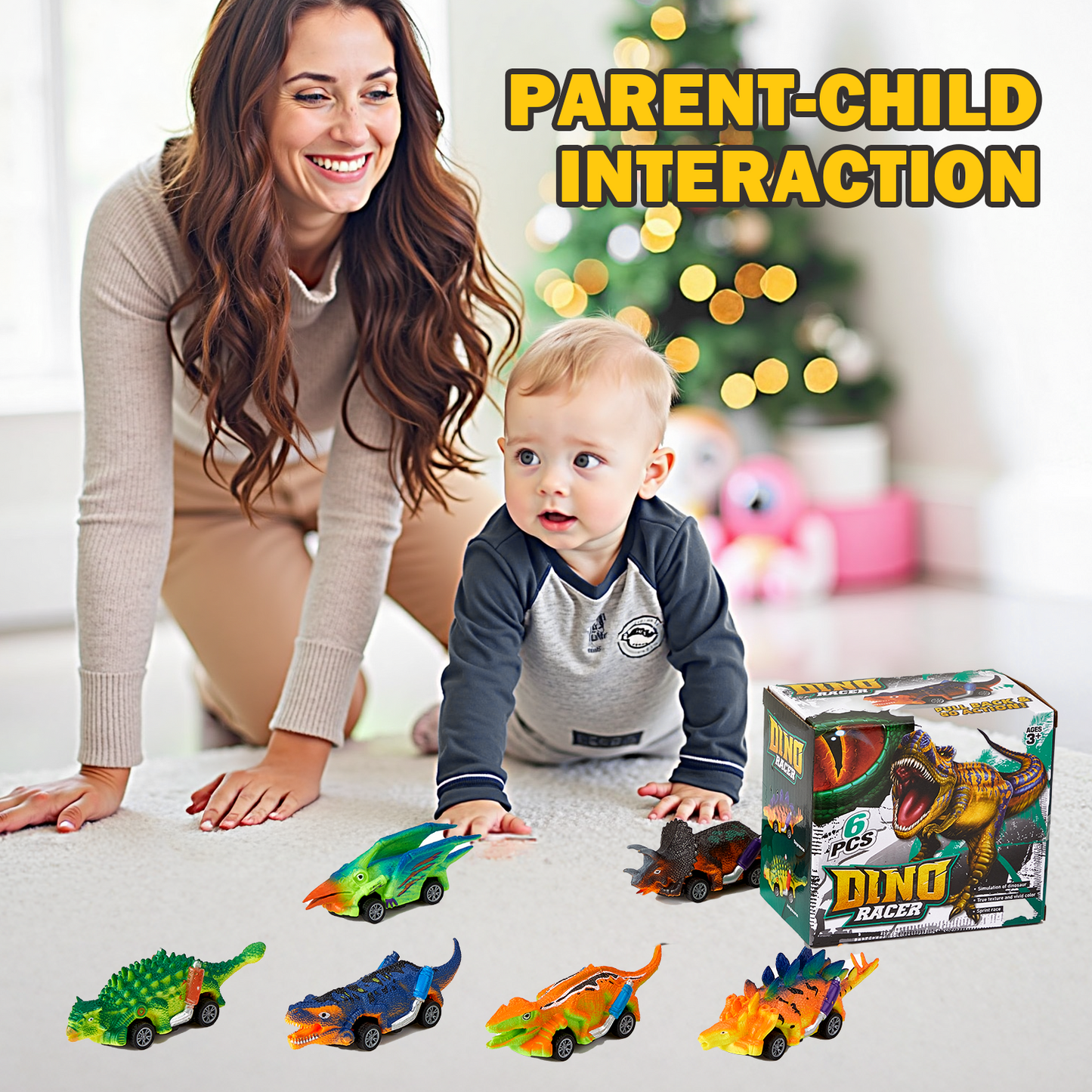 Anpro 6 pack Dinosaur Pull Back Car Toy for Kids, Dinosaur Car Toy for Boys Girls 2 3 4 5 Year Old