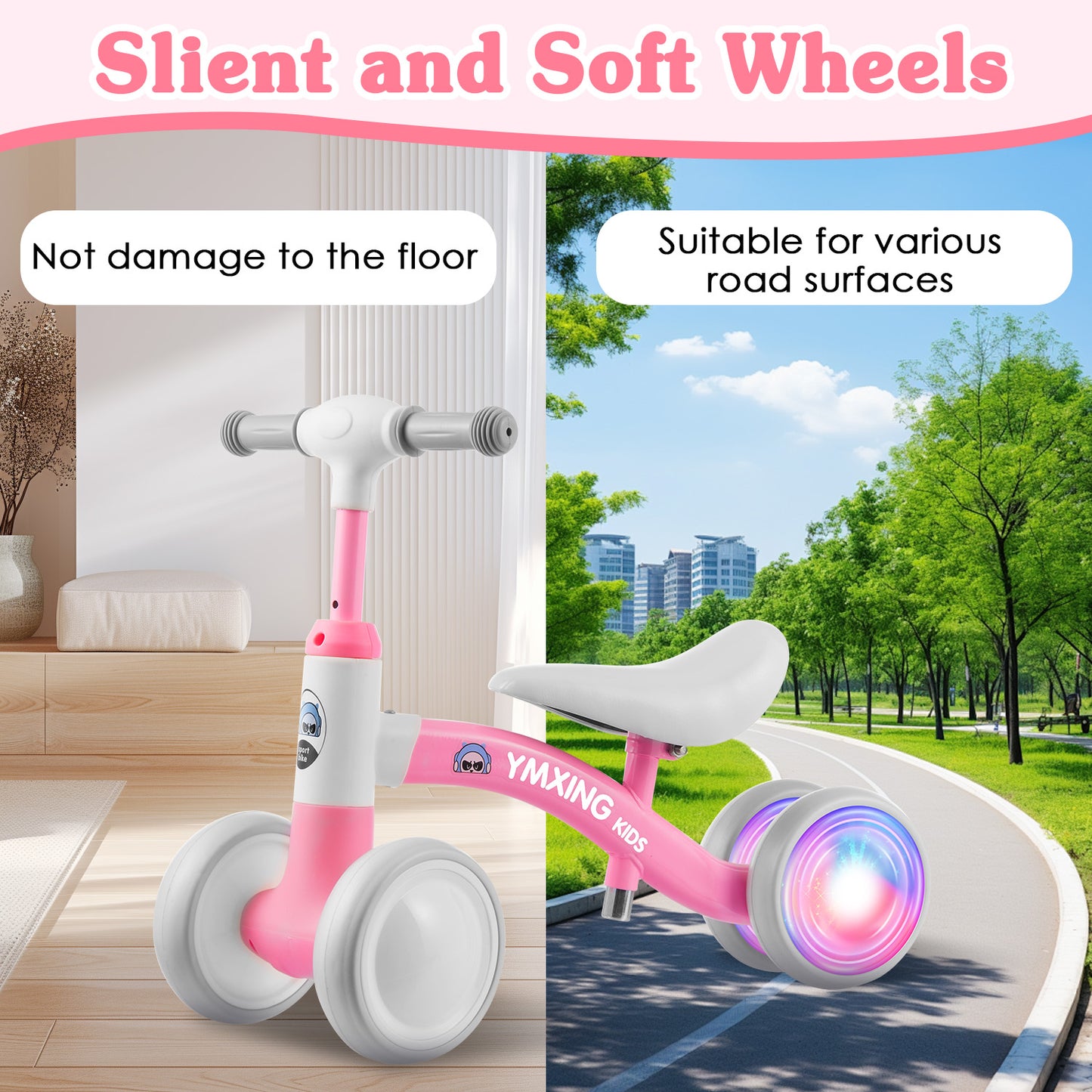 Colorful Lighting Toddler Baby Balance Bike, No Pedal Toddler Bikes with Adjustable Handlebar & Seat, 6.3 Inch Wheel, Suitable for Boys and Girls Ages 1 2 3