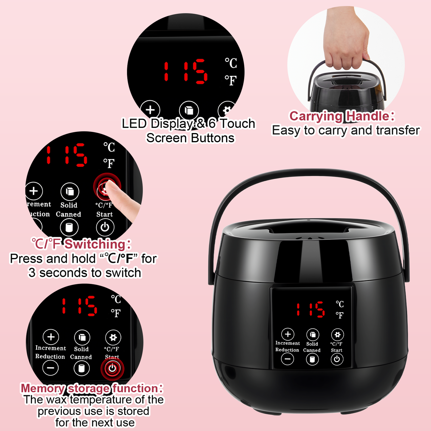 Lictin Hair Removal Waxing Kit for Women & Men, Wax Warmer Machine with 4 Packs of Wax Beads, Digital Wax Kit at Home for Face, Legs, Bikini, Brazilian