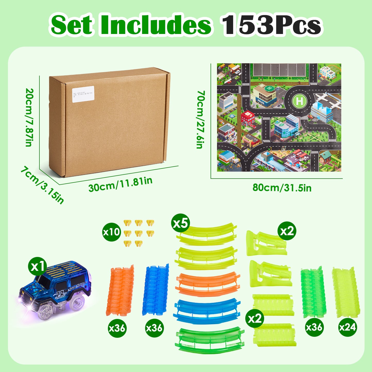 Lictin Glow Race Car Tracks Toys for Kids, 153 pcs Flexible Race Track Set with LED Light Up Race Cars & Play Map, Glowing Track toy Gift for Boys Girls Ages 3+